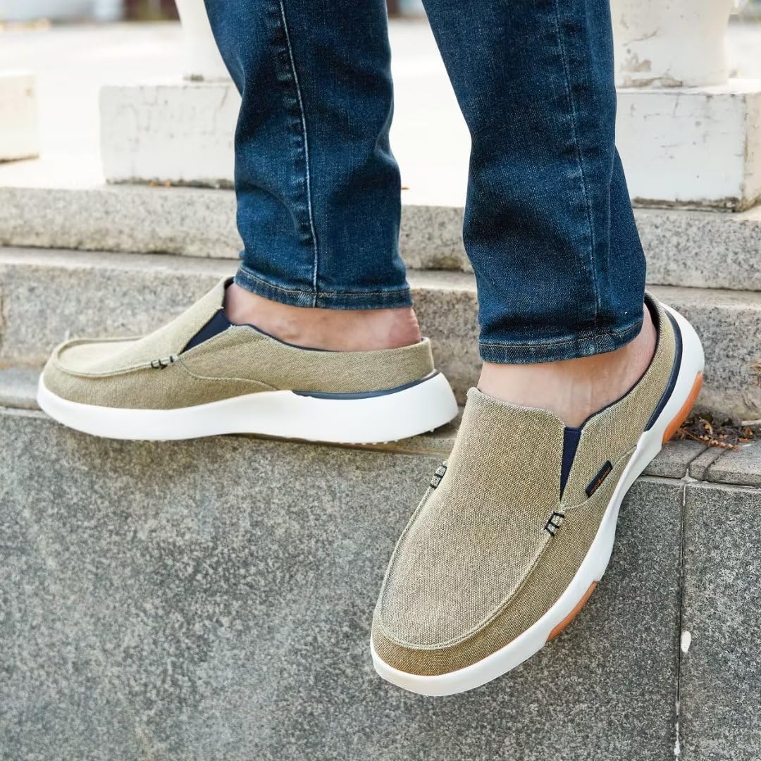 OrthoComfoot Comfortable Men's Loafers & Slip-Ons, Plantar Fasciitis, Foot and Heel Pain Relief, Orthopedic Casual Slippers Diabetic Bunions Boat Walking Shoes 10 W3-khaki