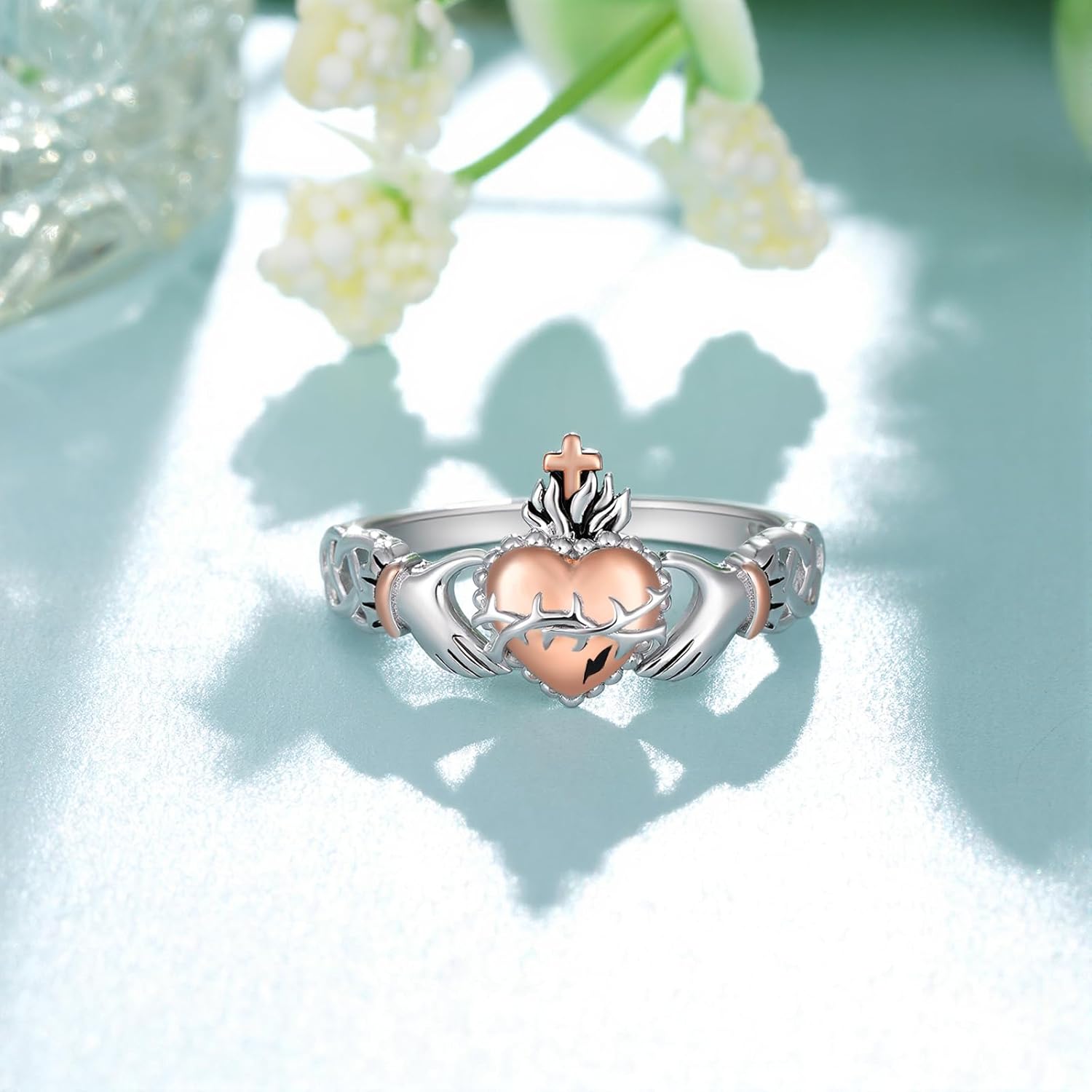Claddagh Ring 925 Sterling Silver Sacred Heart of Jesus Christian ring Iirish Jewelry Gifts For women