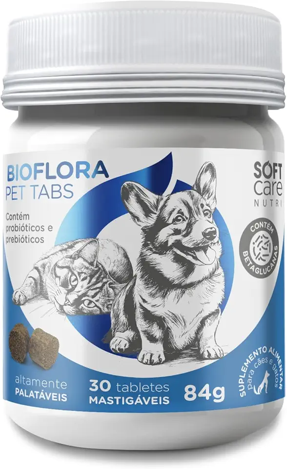 Soft Care Suplemento Bioflora Pet Tabs Probióticos e Prebióticos para cães e gatos by Pet Society