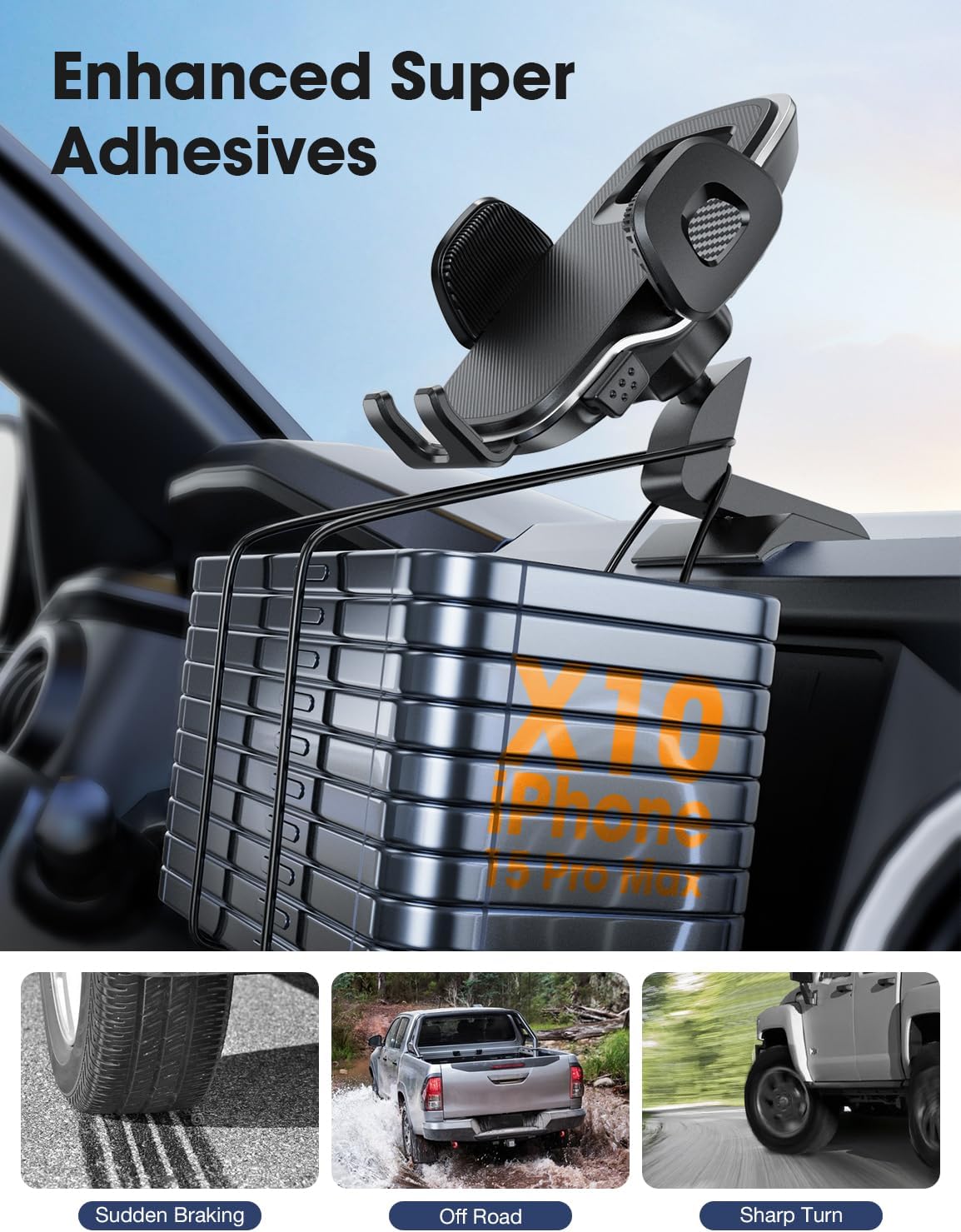 Upgraded Tacoma Phone Mount for Toyota Tacoma 2016-2023, 3rd Gen Dashboard Clip Cell Phone Cradle, Adjustable Stand, Suitable for Most Smartphones