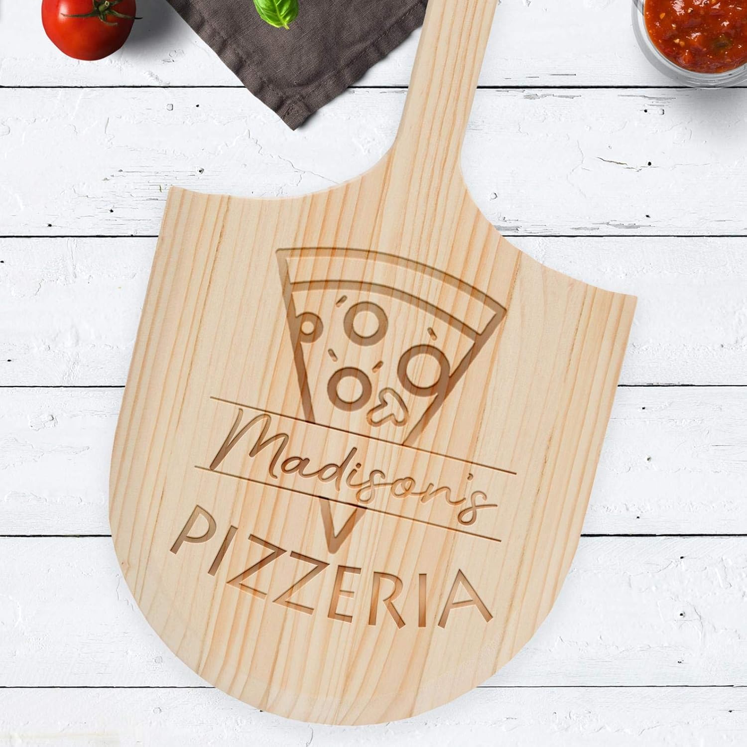 The Paisley Box Personalized Wood Pizza Board - 14 Inch Pizza Peel, Personalized Pizza Board, Wooden Pizza Paddle, Pizza Peel Personalized (Personalized Pizza Board with your own logo/image)