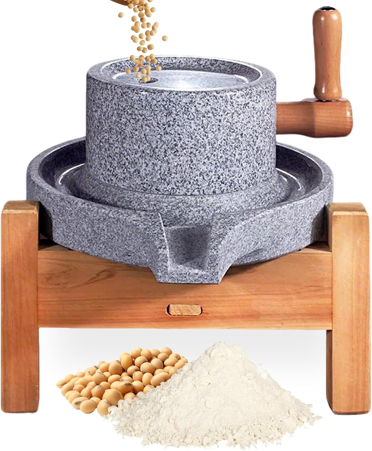 Stone Mill Grain Grinder for Home, Manual Stone Grinder with Wooden Stand for Wheat and Flour Grinding Spices, Coffee Beans, Barley, Soy, Tortillas