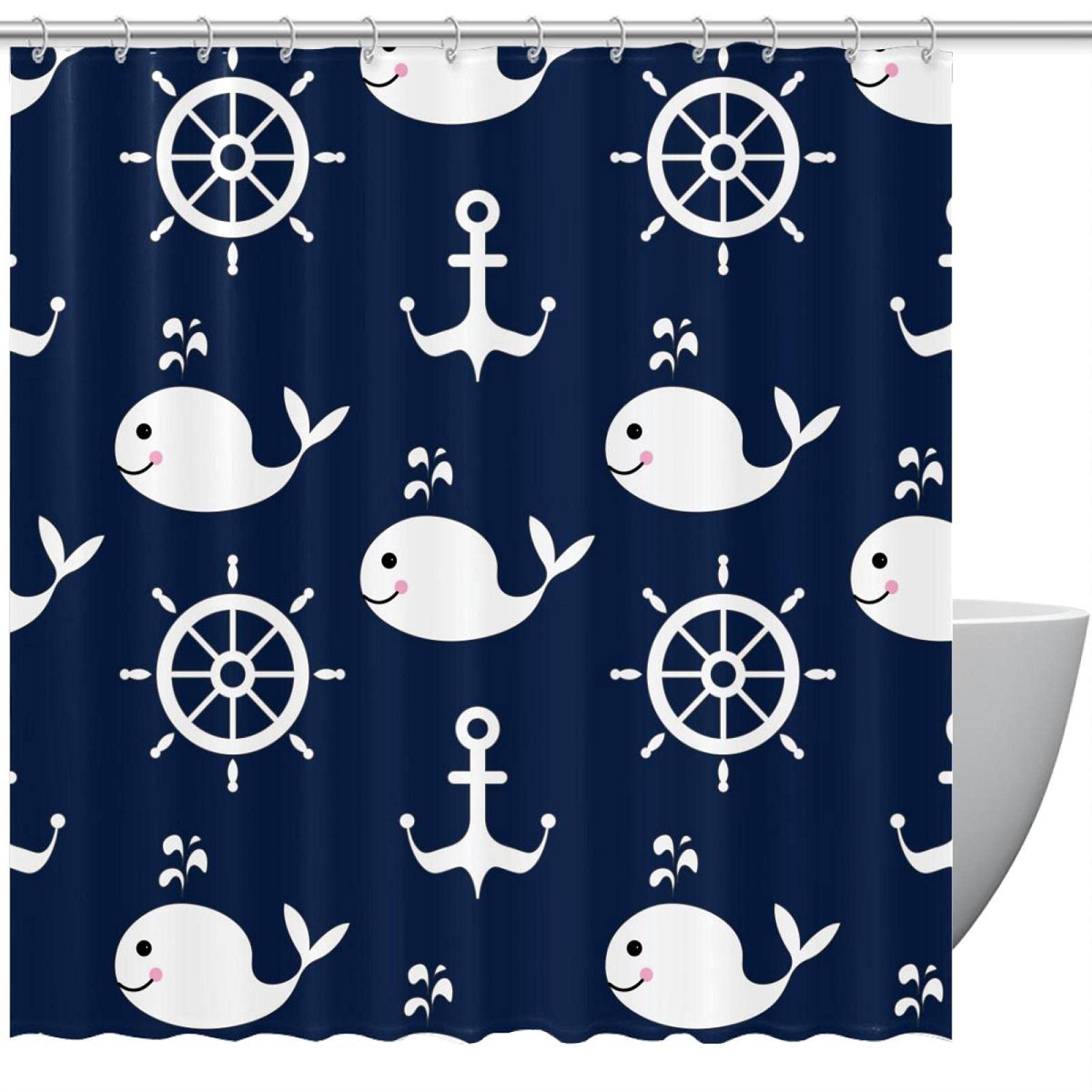 Rideau de douche imperméable haut de gamme motif baleine marine