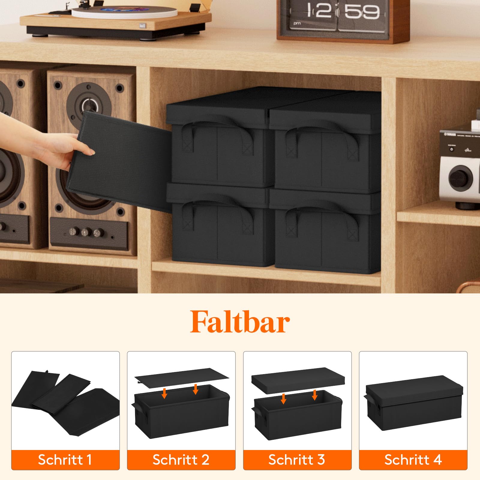 Lifewit DVD Aufbewahrungsbox, Stapelbarer DVD Aufbewahrungsbehälter, faltbarer DVD Behälter mit Deckel, fasst bis zu 100 DVDs 25 Stück pro Einheit für Haus und Auto, 40 x 20 x 14,5cm, 4er Pack
