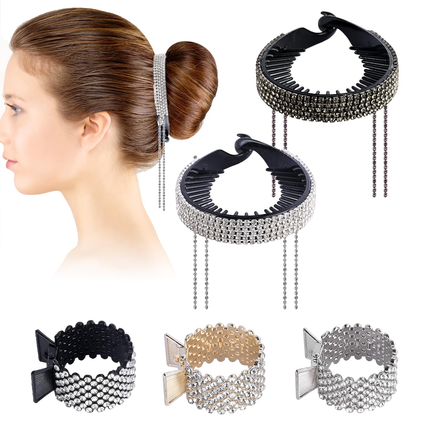 Abnaok Rhinestone Hair Accessories: Bun Covers, Shark Clips for Long Hair Ponytails & Buns, Women’s Small Claw Clips Abnaok Rhinestone Hair Accessories: Bun Covers, Shark Clips for Long Hair Ponytails & Buns, Women’s Small Claw Clips