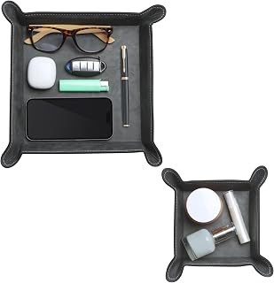 Navaris Bandeja Vaciabolsillos de Cuero sintético - 2x Bandejas Decorativas para Llaves Monedas - 2x Bandeja Organizadora Cuadrada Vacia Bolsillos para Recibidor Oficina - Negro