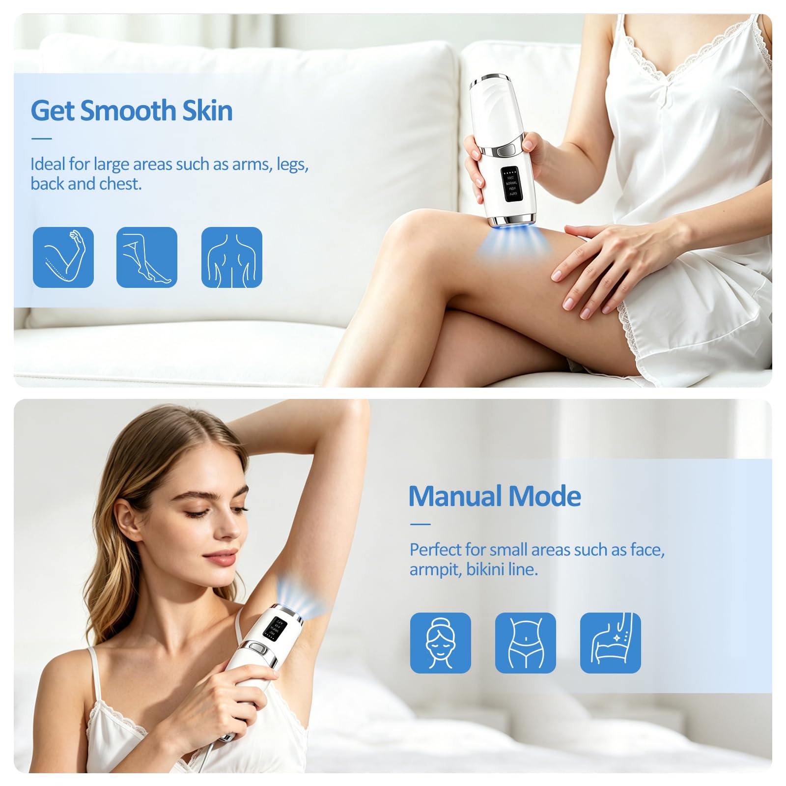 Motswedi Depiladora Láser IPL Mujer y Hombre, Máquina Depilación y Depilar Luz Pulsada Eléctrica Corporal Indolora Casa, Cuerpo, Piernas, Bikini, Axilas, Cara – Blanco