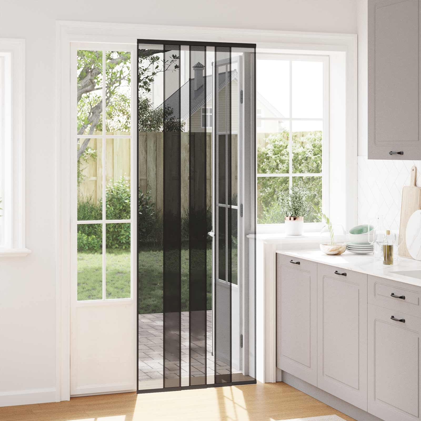 Moustiquaire magnétique en polyester noir avec fermeture automatique rapide