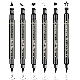 Ownest 6Pcs Eyeliner Stamp, Double-End Eyeliner Stamp Pen, Waterproof Eye Liner Tattoo Makeup-Smiley+Triangle+Heart+Star+Moon+Flower