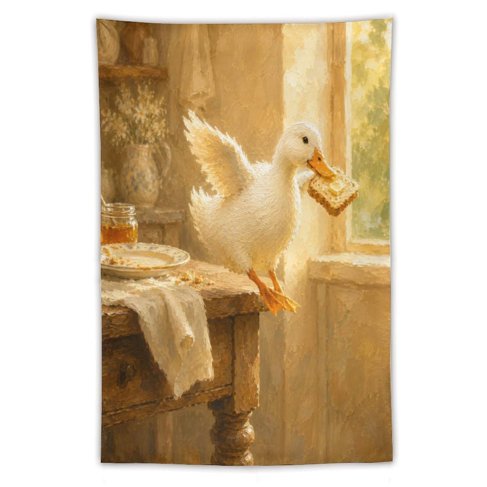 W7C8U2X3 Toast Duck Cottage Kitchen Wall Tapestry, Storybook Illustration