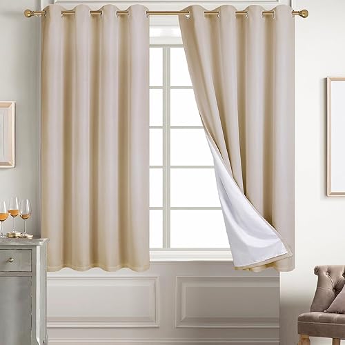 Miniatura 90 de Diraysid Cortinas 100% opacas de lino blanco para dormitorio, con ojales, aislamiento térmico, cortinas de oscurecimiento de habitación (2 paneles,