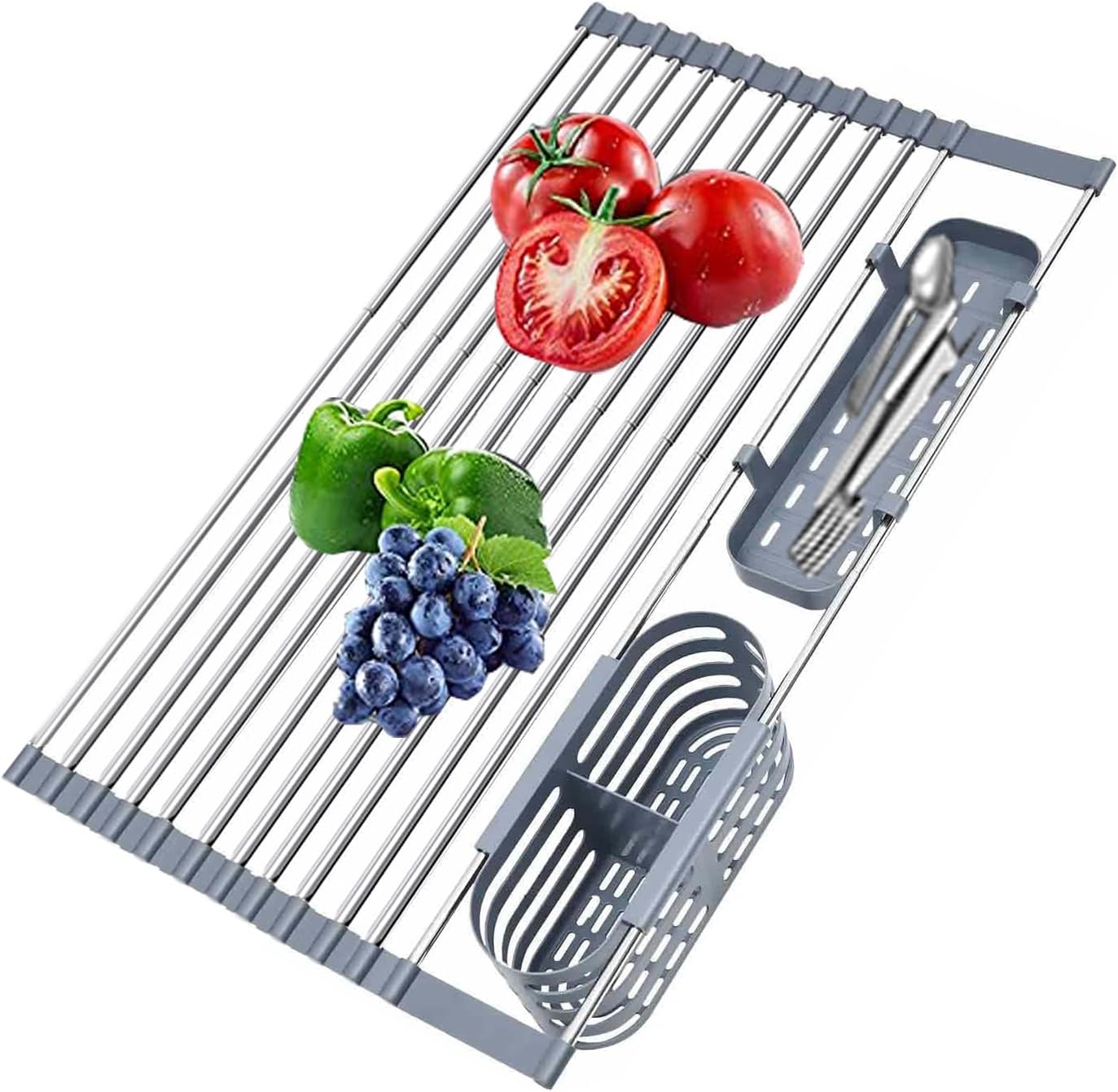 Extra Large Expandable Roll Up Dish Drying Rack with 2