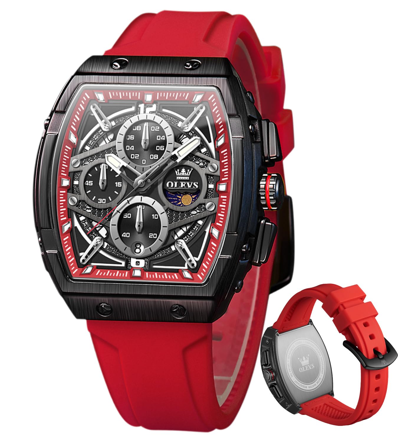 OLEVS Men Watches Business Dress Chronograph Big Square Quartz Analog Male Watch Silicone Strap Waterproof Date Gift Men