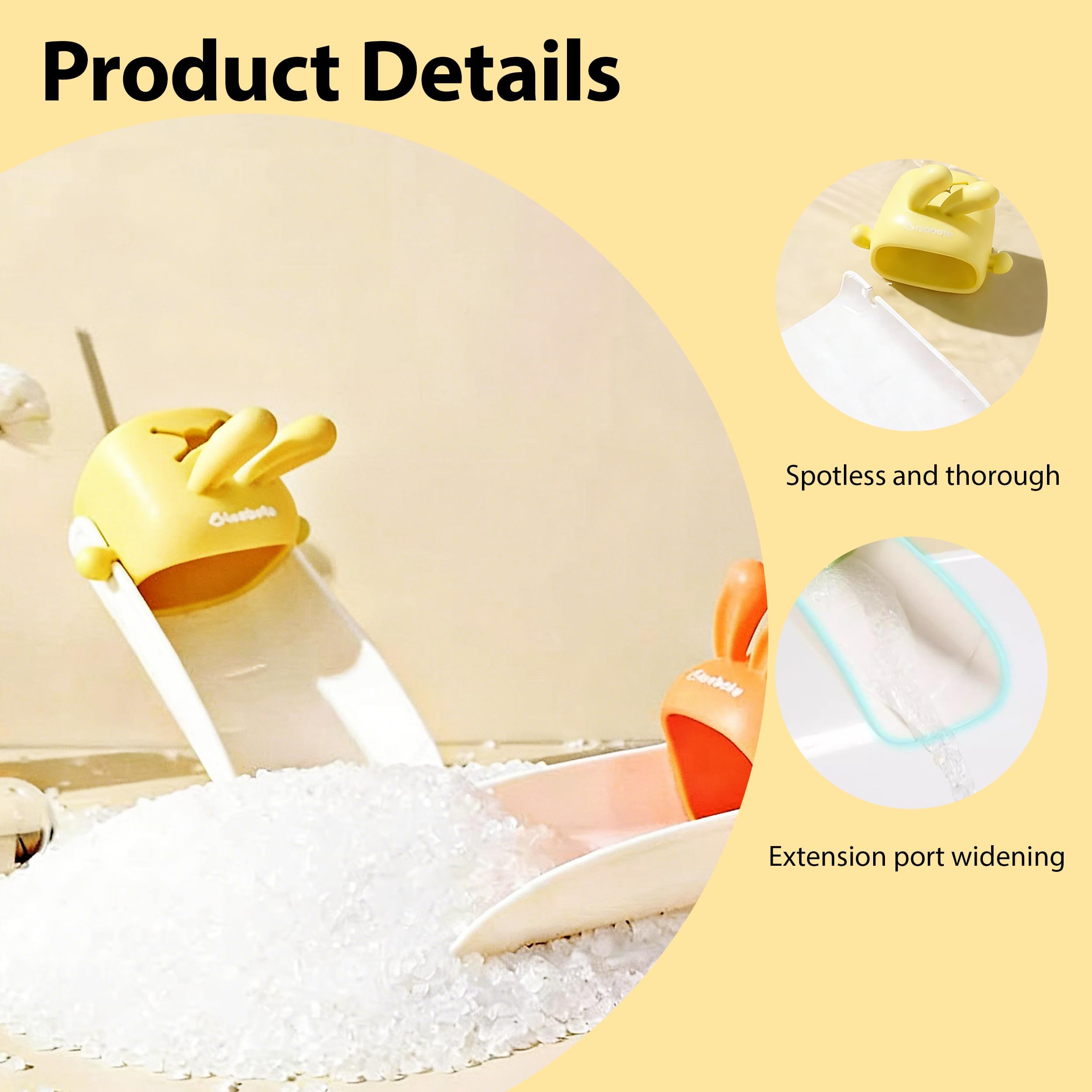 Prolongateur de Robinet Enfant Jaune, Rallonge de Robinet Mignonne avec Oreilles de Lapin en Plastique, Extension pour Lavabo d'Enfants, Facile à Installer pour Cuisine et Salle de Bain