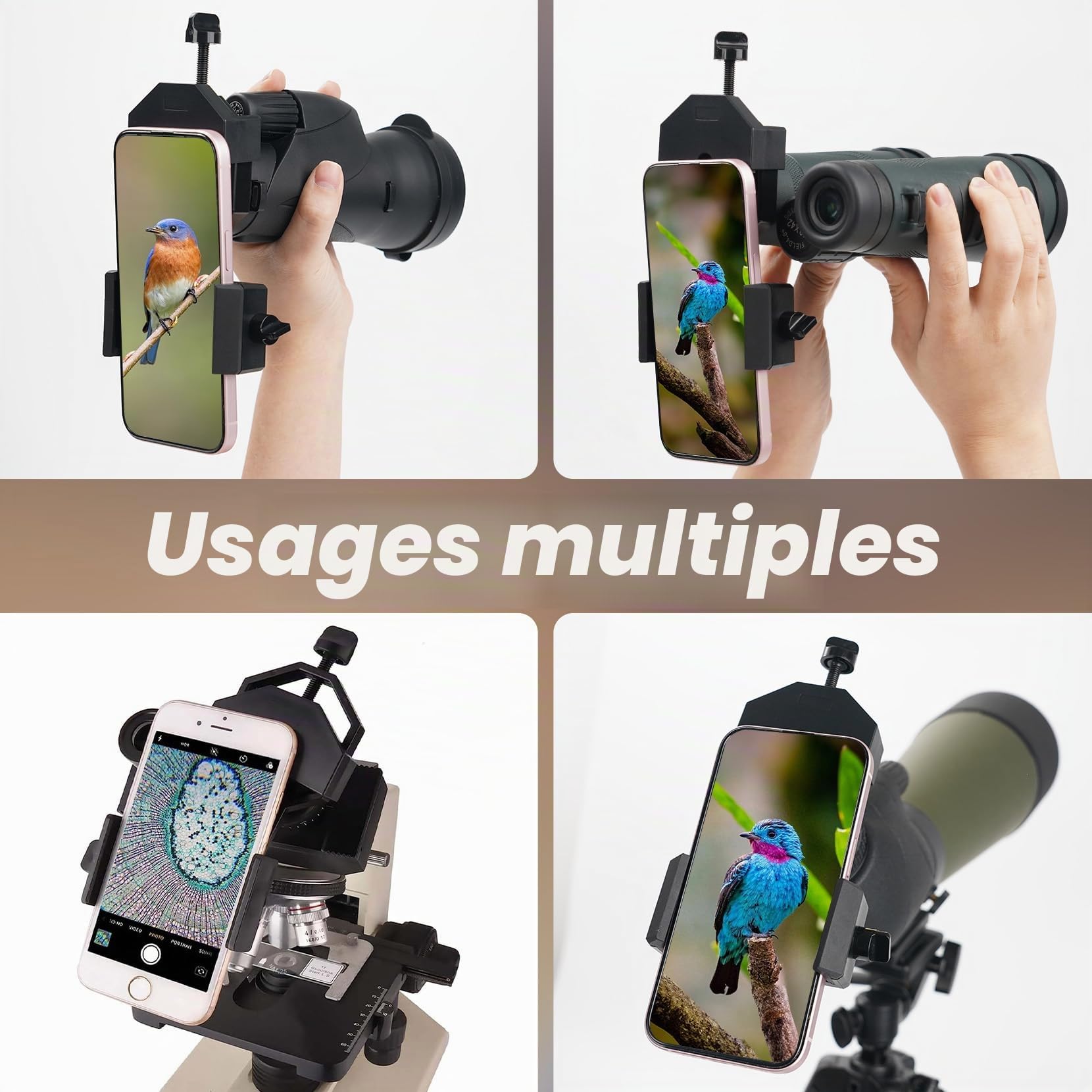 Gosky Support Universel pour téléphone Portable Compatible avec Jumelles, Jumelles monoculaires, télescopes et microscopes pour Presque Tous Les Smartphones