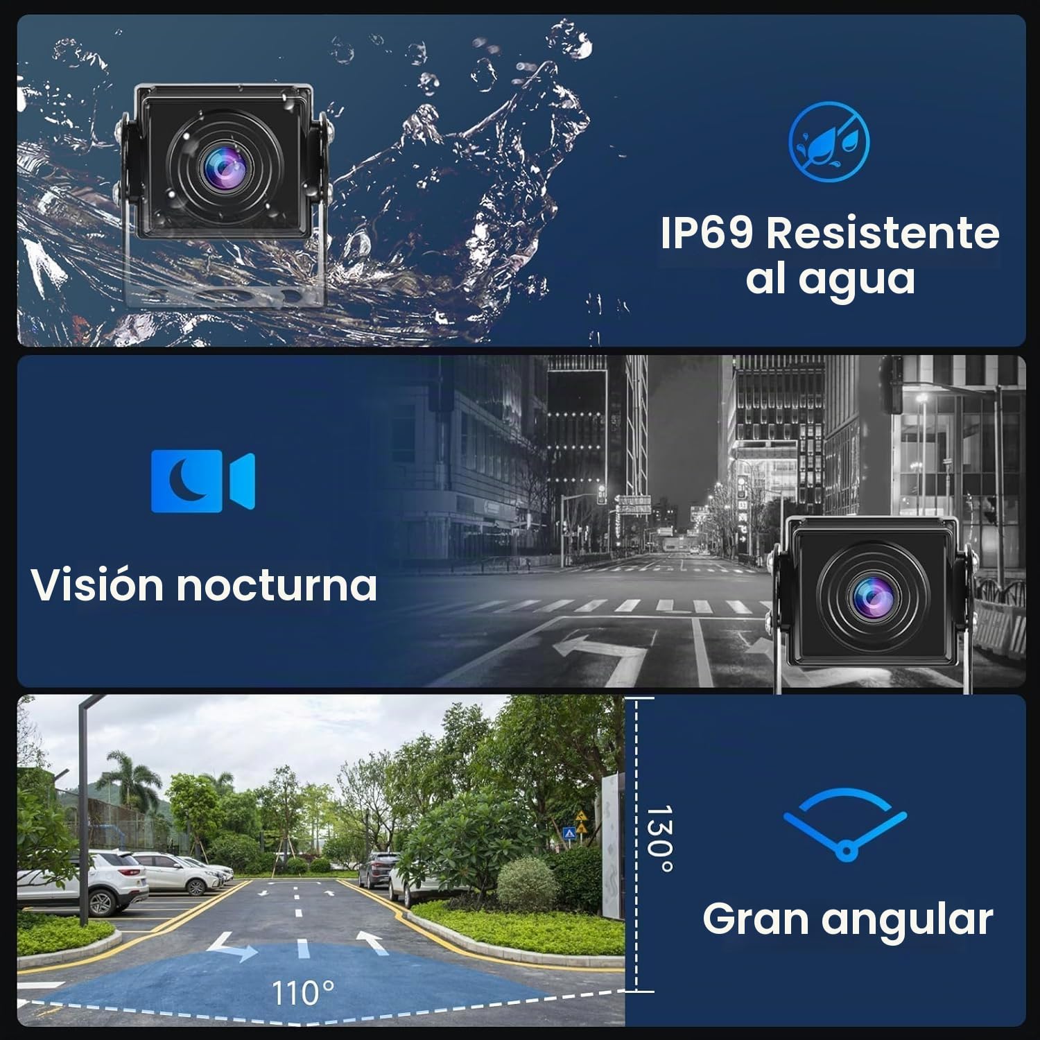 VECHTEL Cámara Marcha Atras, 7 Pulgadas AHD 1080P LCD Monitor Kit Soporte Visión NocturnaIP68 Impermeable Cámara de Visión Trasera para 12-24V Autobús/Camión/Remolque/RV/SUV +15m Cable