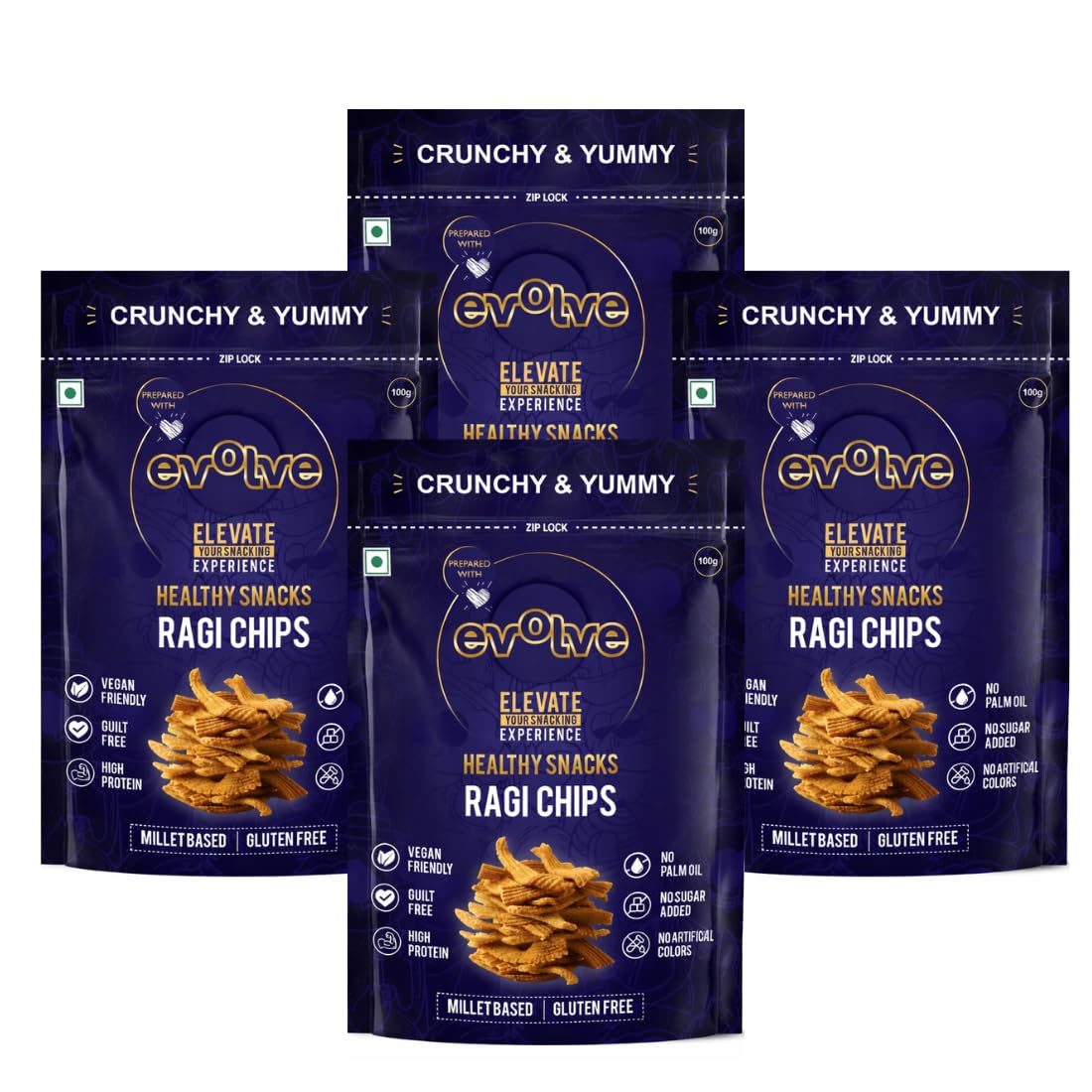 Evolve Ragi Chips 55 gram each pack of 3 | Healthy Snacks for Adults, Kids | Gluten Free, Vegan, No Artificial Color or Sugar, Millet Blend, Ideal for Weight Loss-image-15