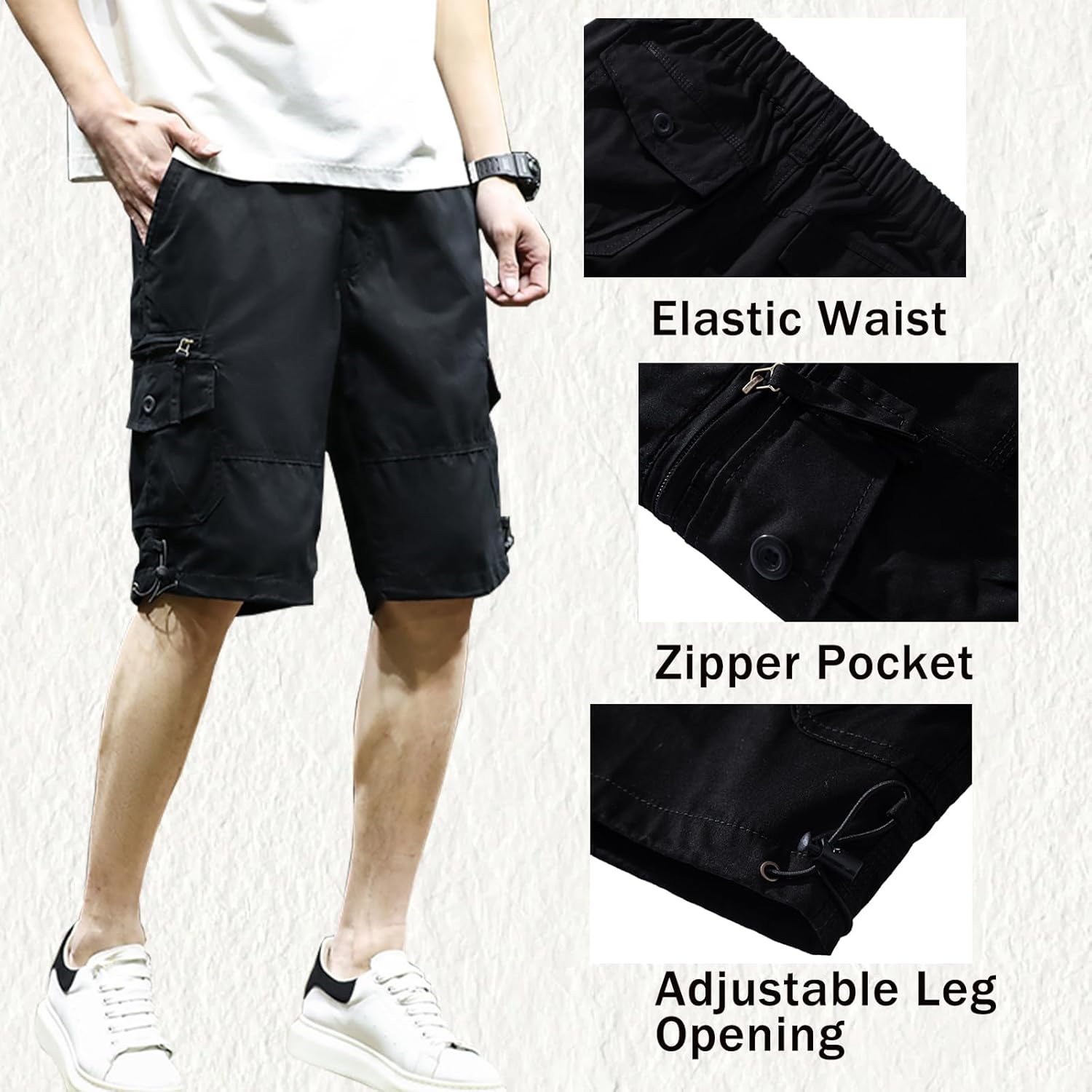 Mylldey Mens Cargo Shorts Elastic Waist Cotton Shorts Relaxed Fit Casual Summer Hiking Shorts with Multi Pockets - Image 3