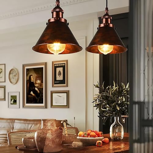 Miniatura 8 de TAKEGO Lámpara colgante de granja, lámpara colgante de cobre rústico para isla de cocina, lámparas colgantes vintage, lámpara de techo colgante para