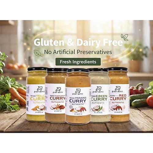 Vista 3 de Parami Salsa a fuego lento de curry de coco orgánico, tarro de 16 onzas, sin gluten, sin lácteos, sin nueces, auténtica base de curry tailandés