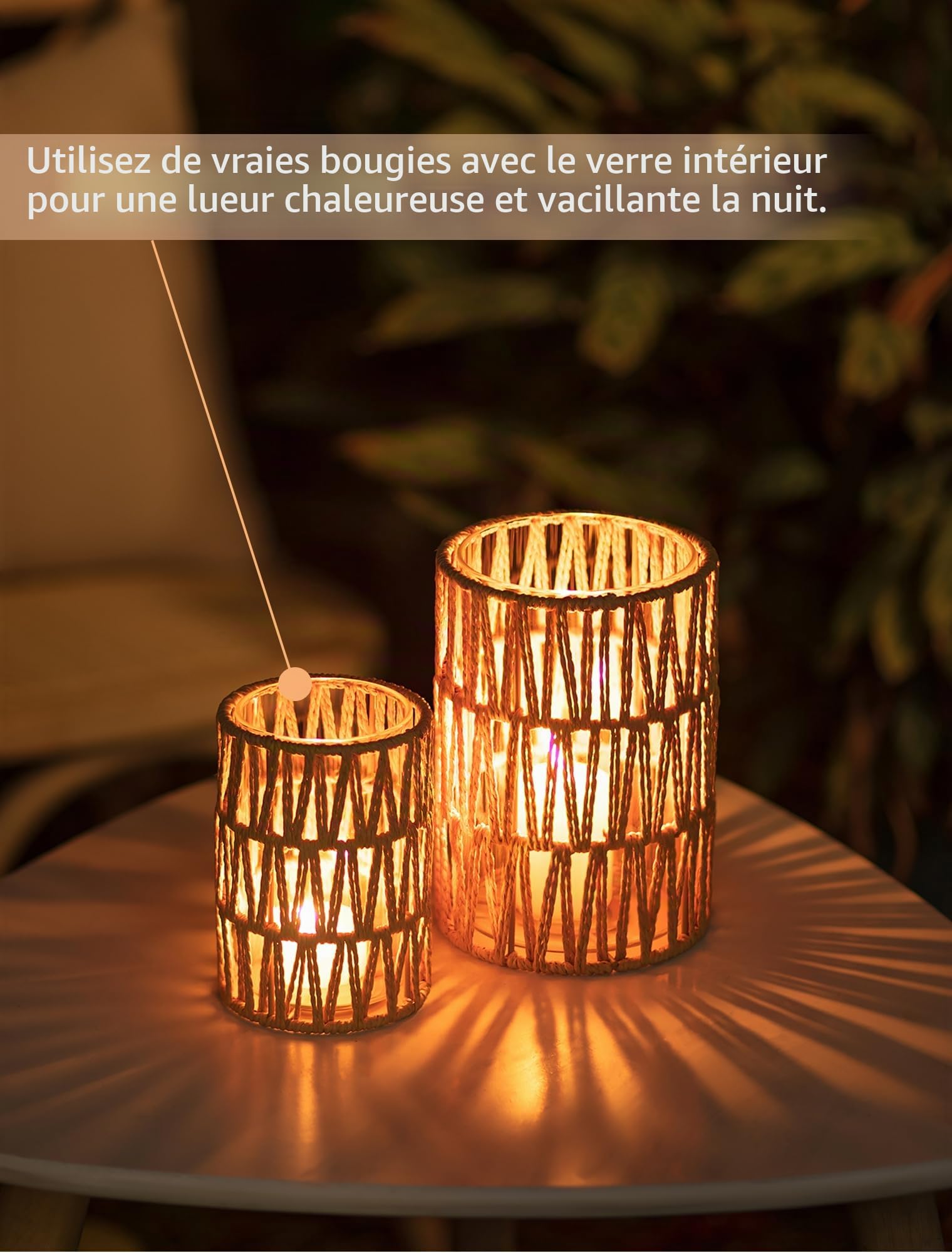 NUPTIO Lot de 2 bougeoirs en rotin avec verre