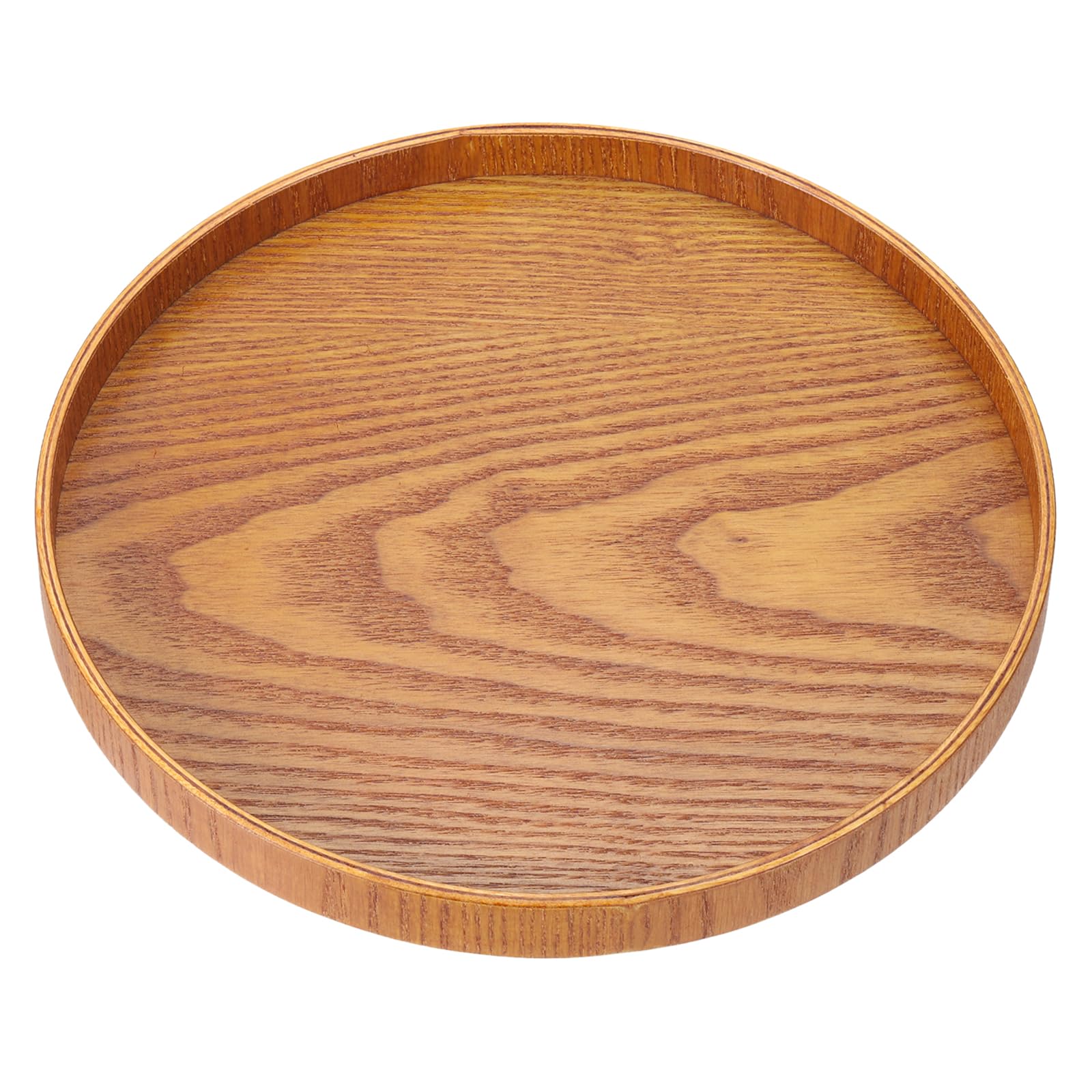 sourcing map Round Wood Serving Tray, 24cm x 2cm Non-Slip Solid Wooden Decorative Tea Tray Snack Food Meals Plate for Kitchen Coffee Dining Table Living Room Decor, Brown