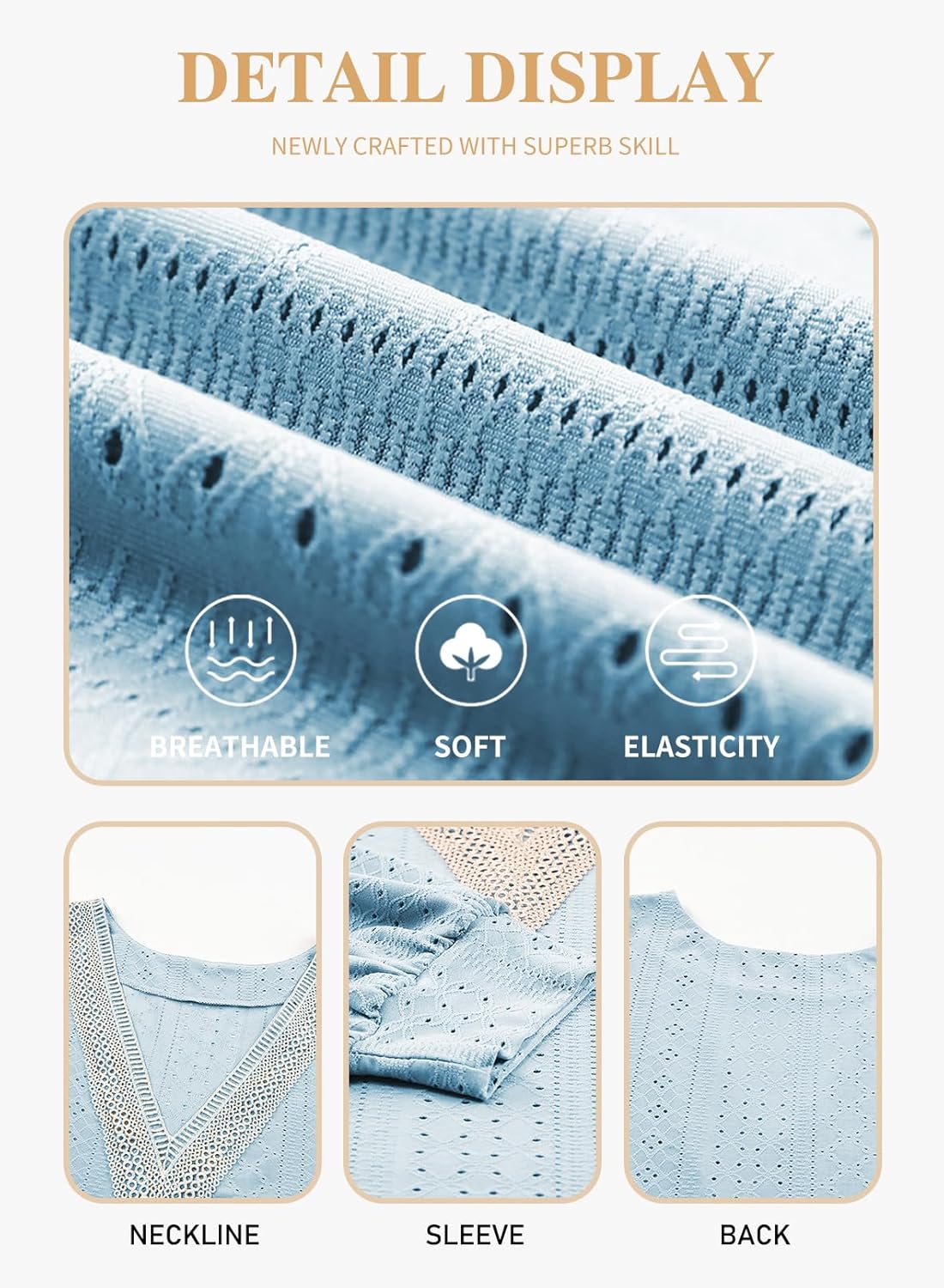 Eytino Womens Plus Size Tops Lantern Long Sleeve Lace V Neck Dressy Casual Blouse Loose Tunic Shirts(1X-5X) - Image 5