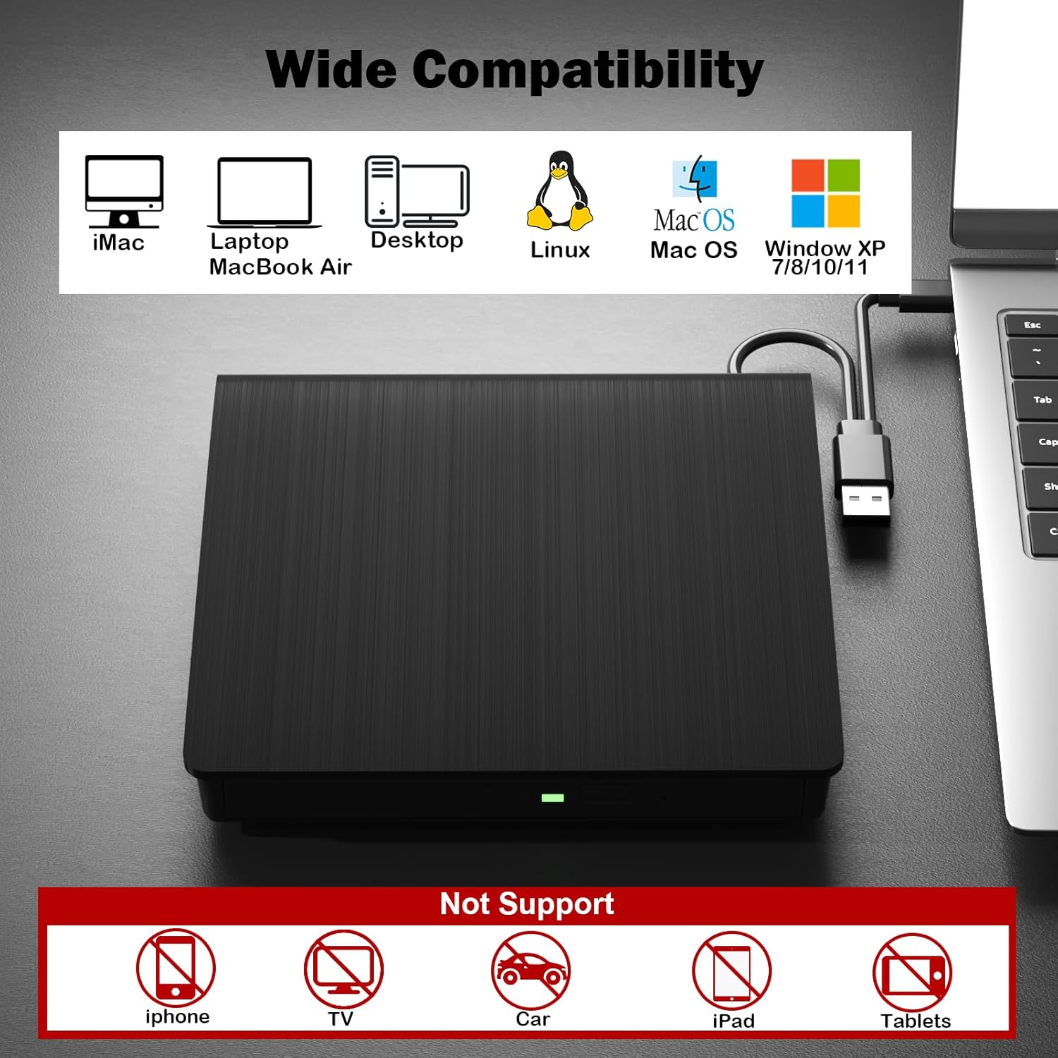 wintale External Blu Ray Drive, Portable 3D Bluray External DVD Drive, Blu Ray Burner with USB 3.0 and Type-C Dual Port, Bluray Drive for PC Windows XP/7/8/10/11 MacOS for Mac