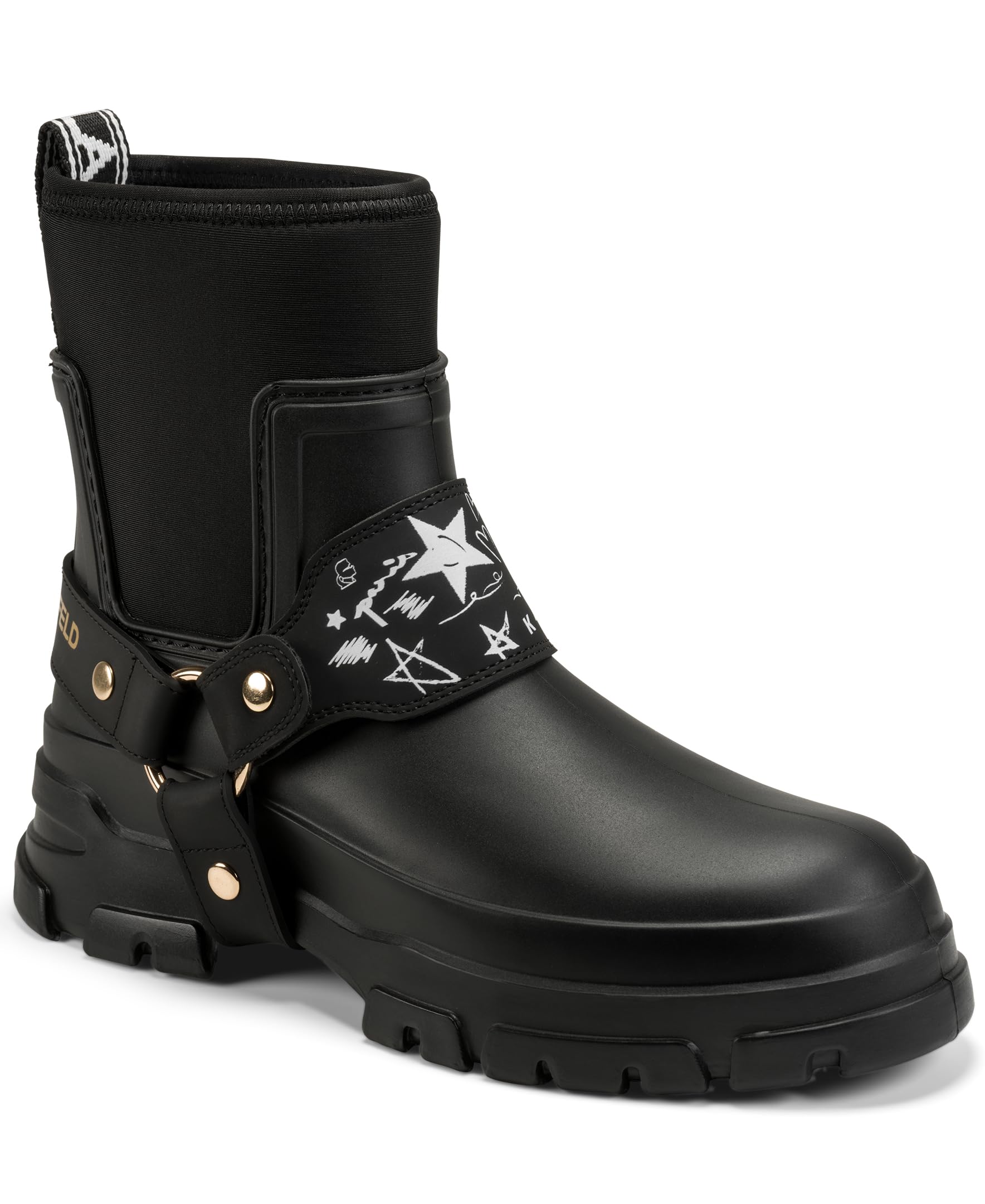 KARL LAGERFELD womens Ranelle Lug Sole Rainboot With Graffiti Design