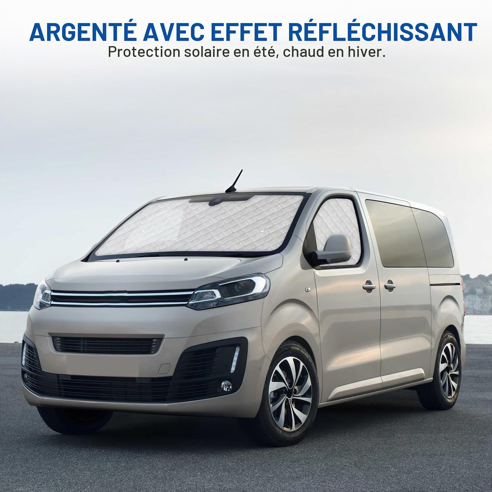 Pare-Soleil de Pare-Brise de Voiture Compatible avec 2016-2025 Citroen Jumpy 2019-2025 Opel Vivaro 2022-2025 Fiat Scudo, Lot de 3 Pliables Pare-Soleil pour Intérieur de Voiture