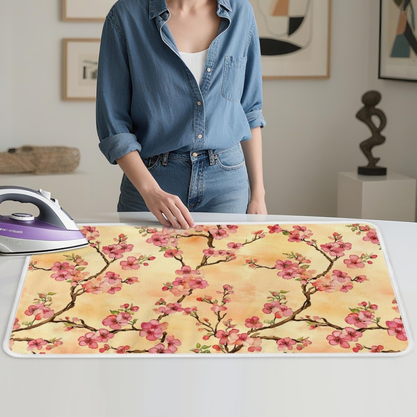 Bügelmatte Gelbe Zweig Blume Bügeleinlage Faltbares Hitzebeständig Waschbar Bügelauflage für Tisch und andere Oberflächen Bügelbrett Unterlage rutschfeste Bügeldecke 80x50cm (2 Stück)