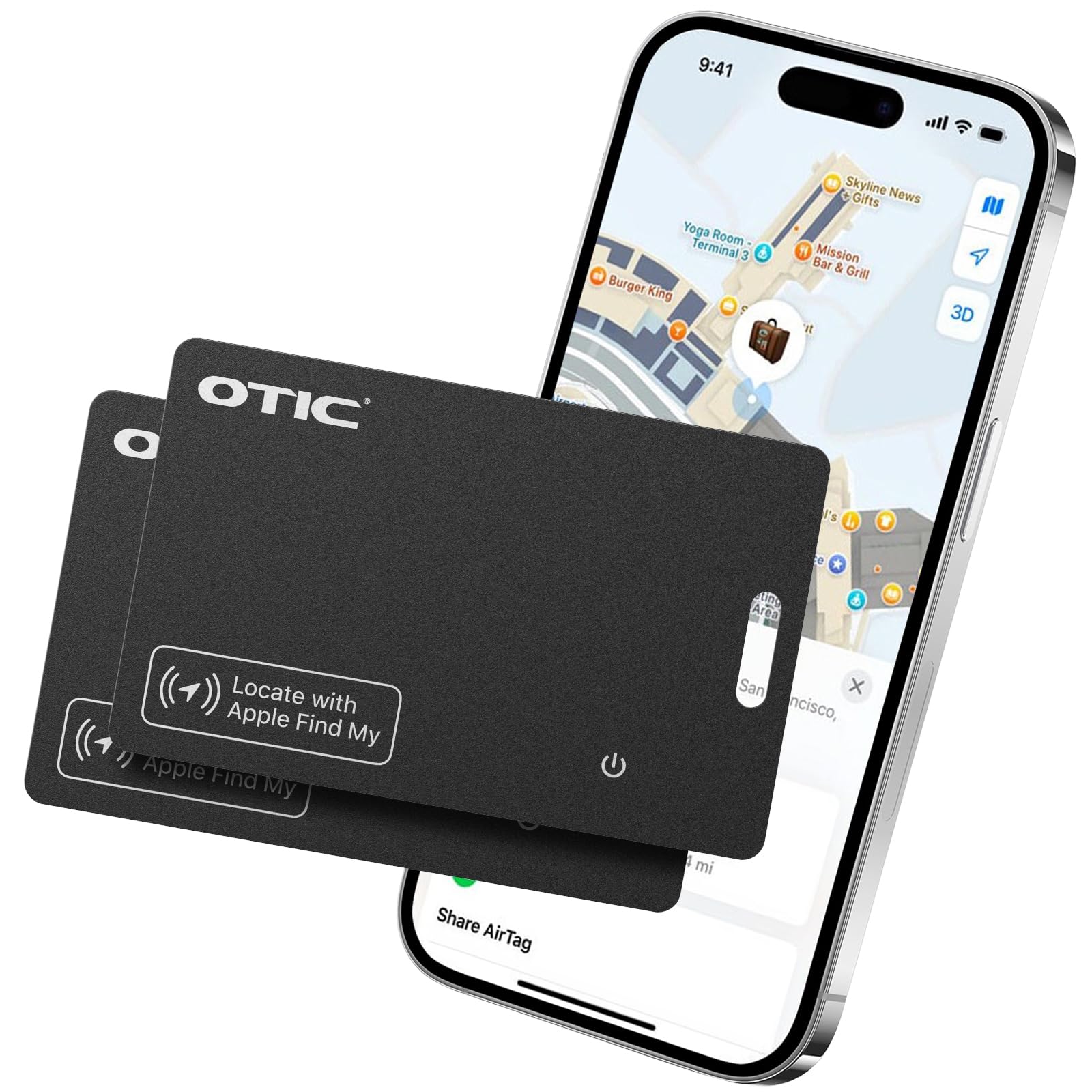 OTIC Wallet Tracker Card, Ultra-Thin 1.7MM Rechargeable Finder, Works with Apple Find My (iOS Only), Item Locator for Luggage Tags, Passports, Phone, IP67 Waterproof, 2 Pack