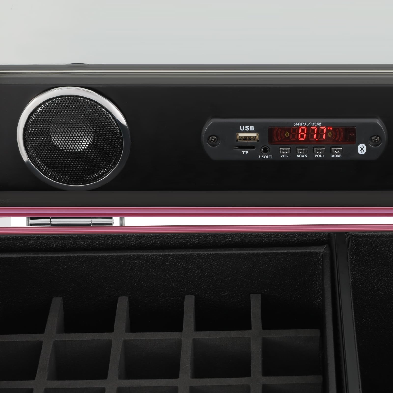Maletín de maquillaje profesional con mesa plegable y 5 cajones, con espejos y altavoces Bluetooth, maletín de maquillaje, maletín de peluquería grande, mesa de manicura, color rosa