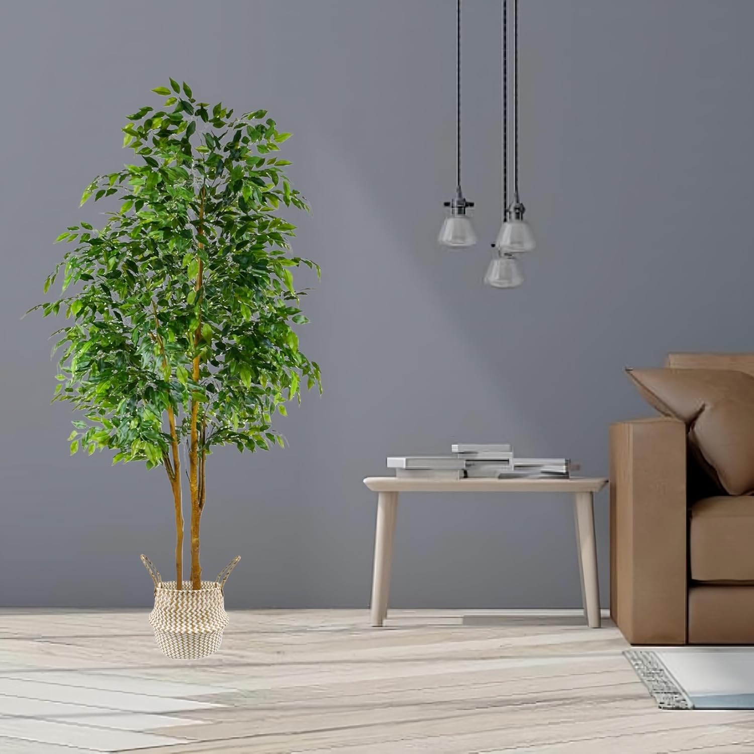 Fake Ficus Tree Tall with Woven Basket, Artificial Plant Ficus Tree for Home Livingroom Garden Porch Decor(8ft)