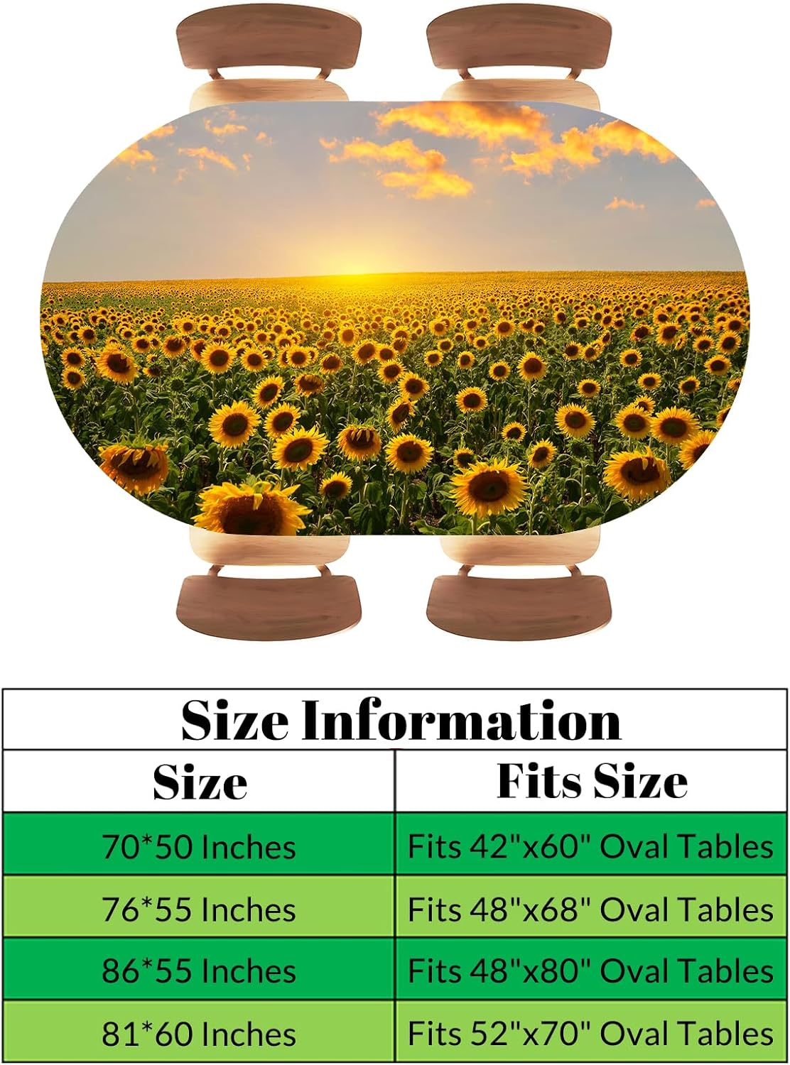 Autumn Background with Sunflowers On Wooden Board Elastic Edge Oval Fitted Table Covers Tablecloths for Indoor Outdoor Party Dining, Fits 52"x70" Oval Tables, Style 73