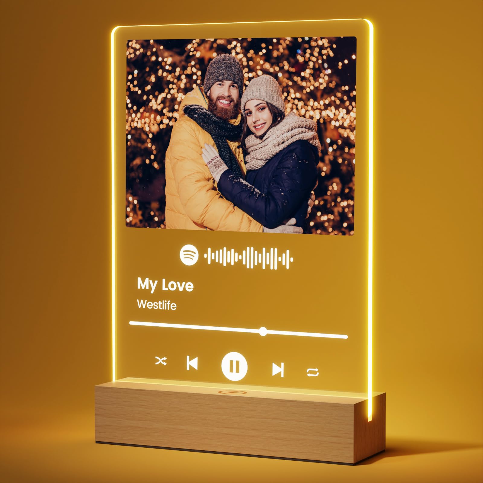 Personalized Valentines Gifts for Him Her, Customized Anniversary Spotify Plaque Gifts for Women Boyfriend Girlfriend Couple Wife, Custom Acrylic Picture Frame with LED Light for Husband