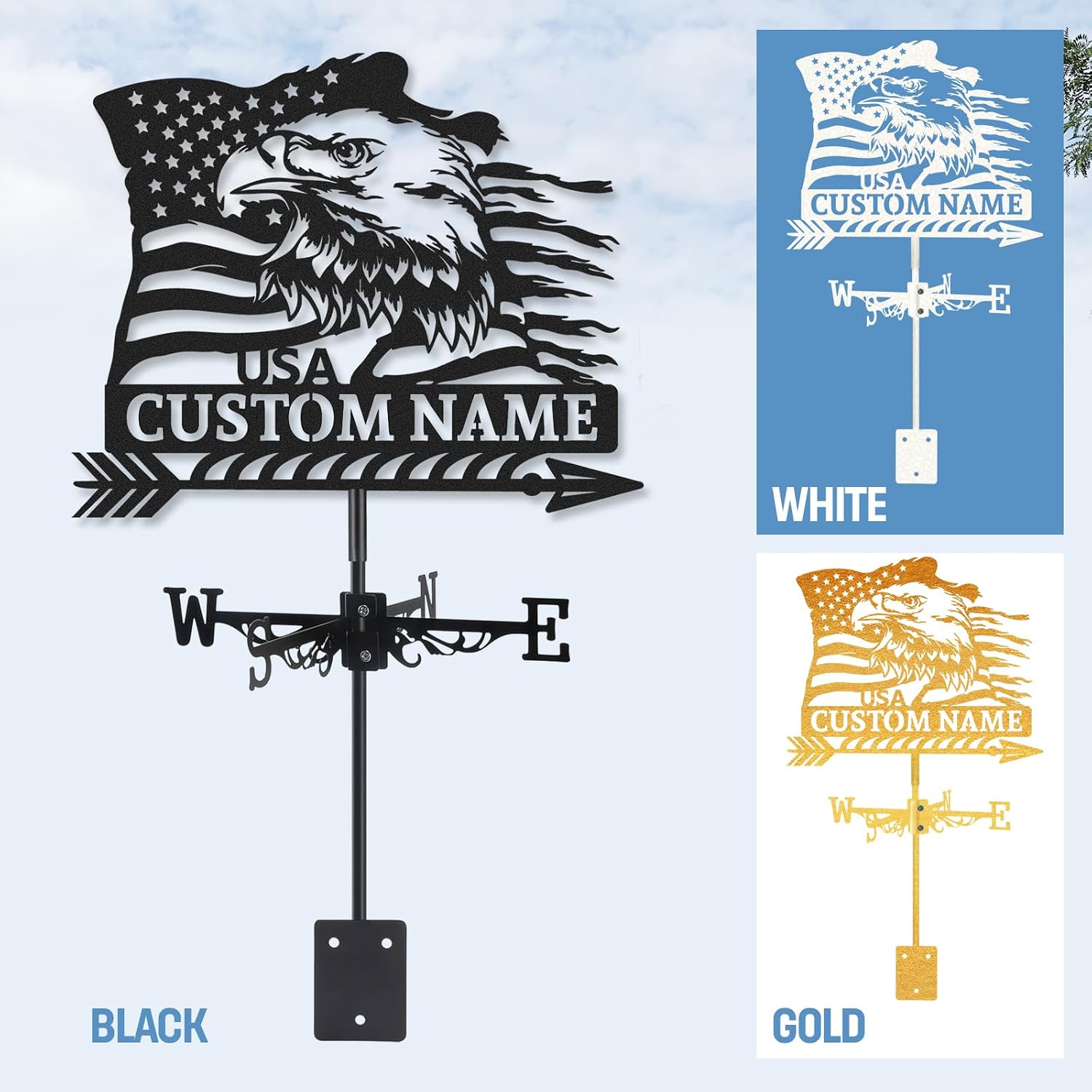 Personalized American Bald Eagle Weather Vane, Custom Family Name Metal Weathervane, Weather Vanes Roof Mount, Wind Direction Indicator, Wind Vane Outdoor Decor for Yard Farmhouse, Customized Gifts