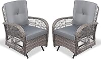 Vista 18 de VIVIJASON Silla mecedora de mimbre para exteriores, 2 piezas, sillas mecedoras de ratán para patio con cojines y marco de acero, muebles de mimbre