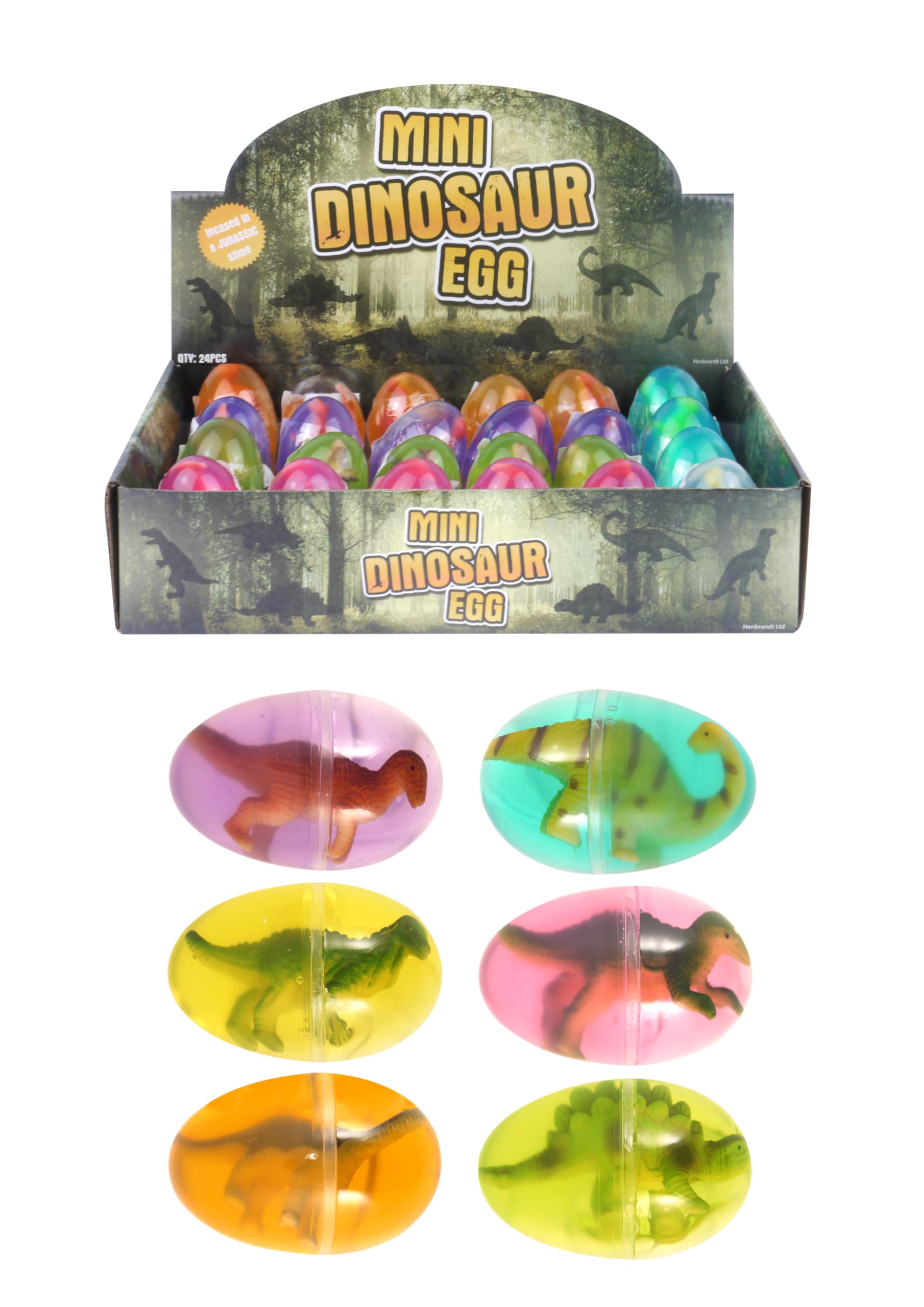 Henbrandt 6 x Mini Dinosaur Egg with Putty Kids Small Dino Party Favour Loot Bag Fillers Pocket Money Toy for Boys and Girls