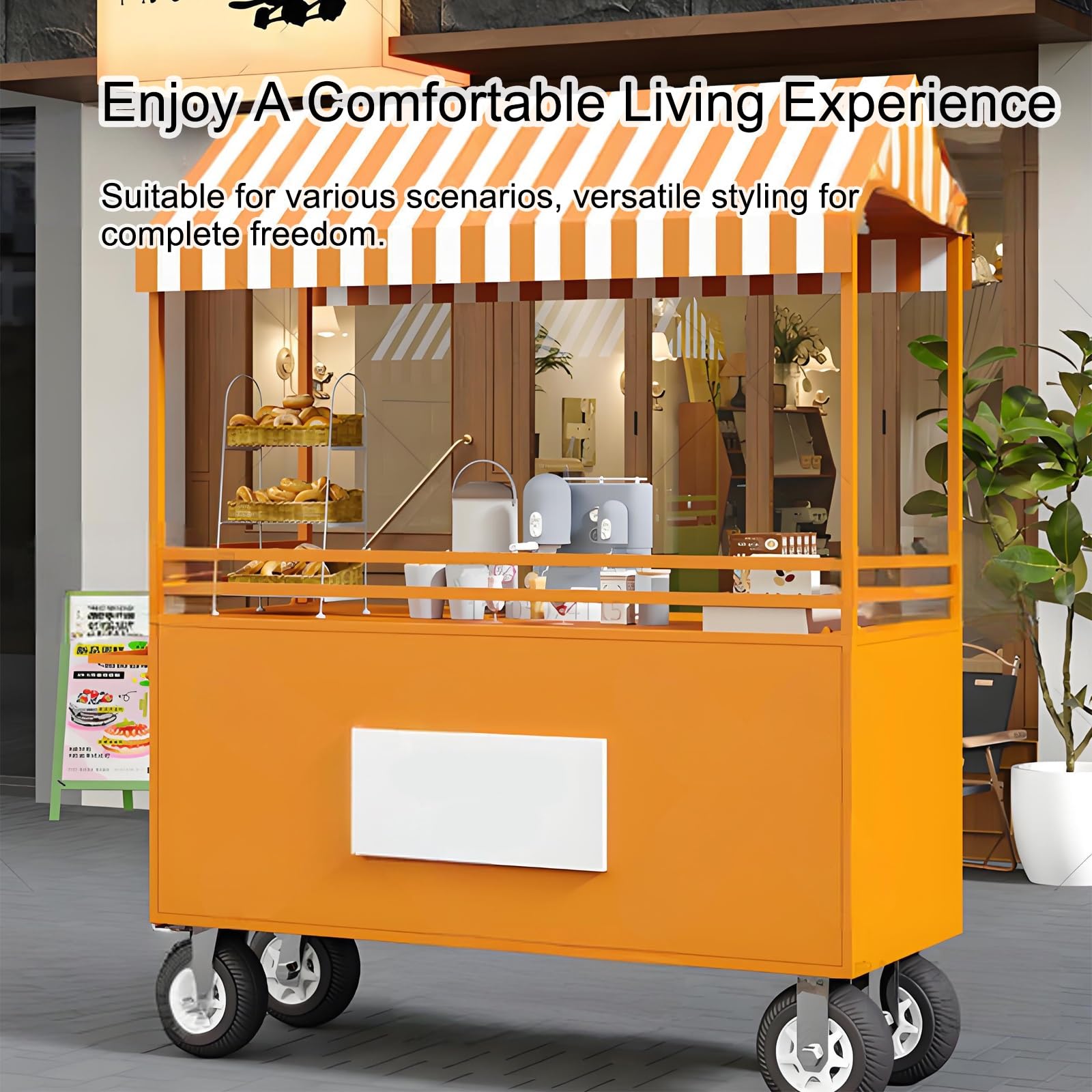 Carro de quiosco con dosel para vender alimentos para helados, aperitivos y juguetes, soporte de exhibición de 120 cm para eventos y mercados de comida callejera