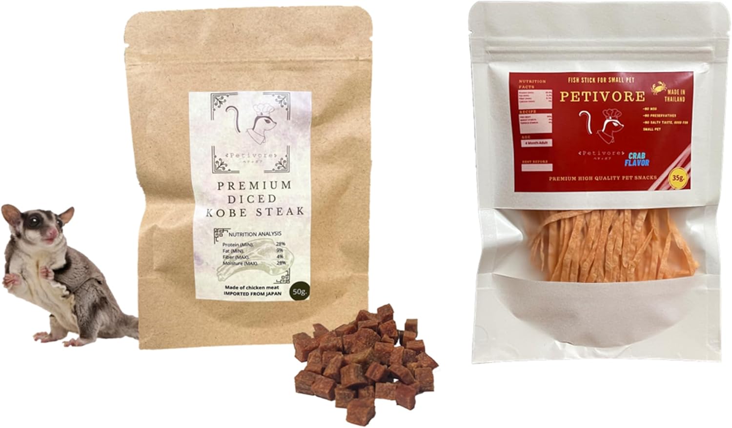 Sidekick Set Crab Flabor Fish Sticks 35g. + Kobe Steak 50g. Delicious Treats for Small Animals Pet