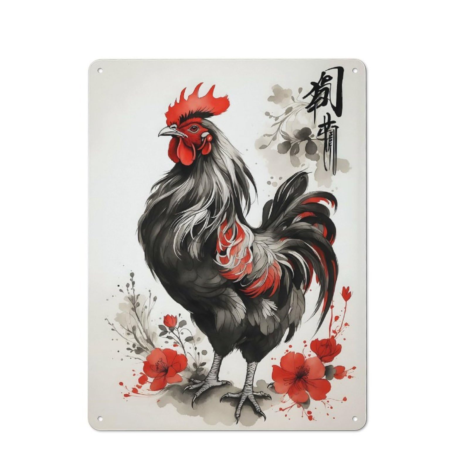 Junmoney Rooster Chicken Japan Art Bistro Metal Sign 40X30cm, Vintage Cafe Wall Decor For Takeaway, Bar, Kitchen Or Counter Area