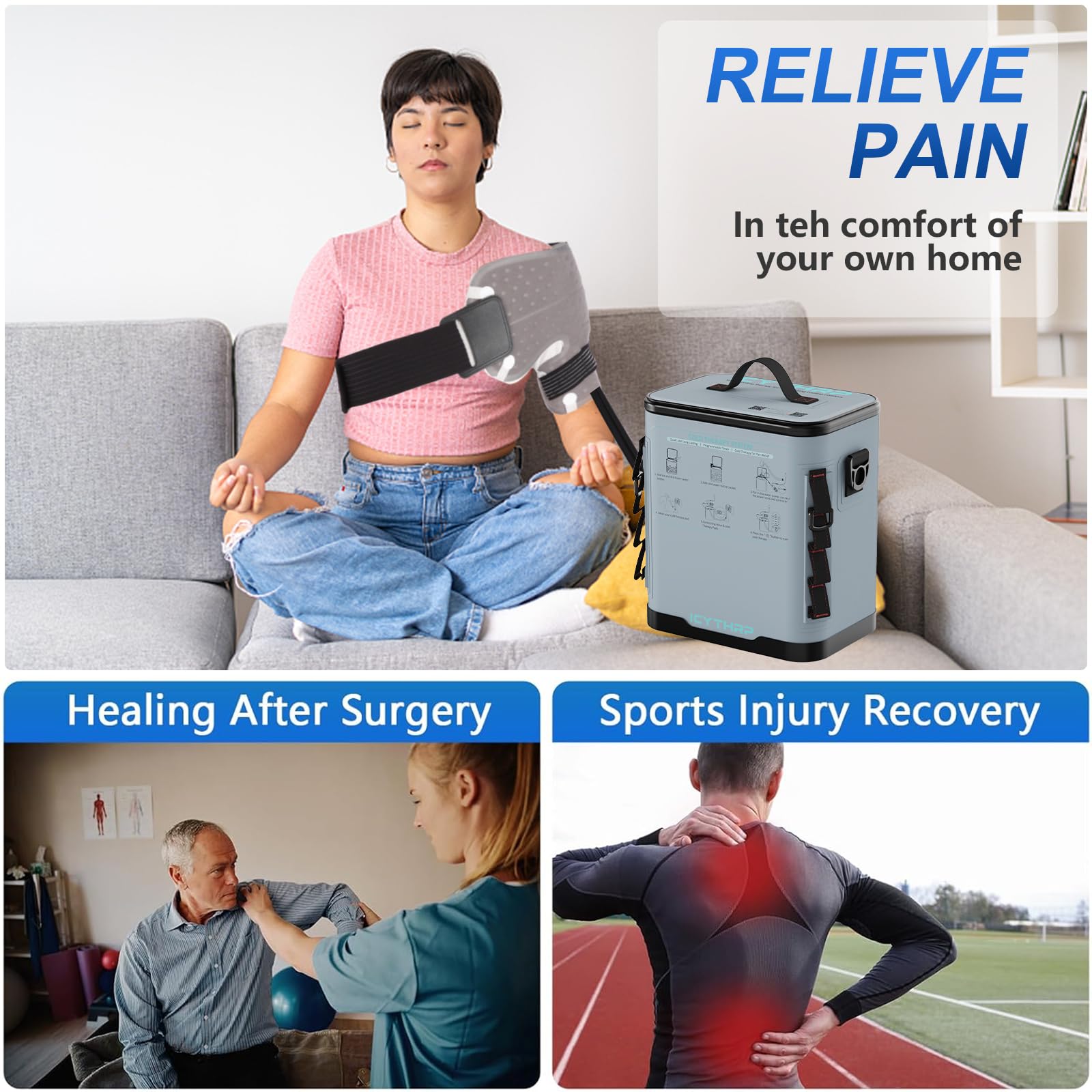 ICYTHRP Máquina de terapia de frío con temporizador programable, máquina de hielo portátil para hombro después de la cirugía, sistema de recuperación de reemplazo de hombro, alivio del dolor de