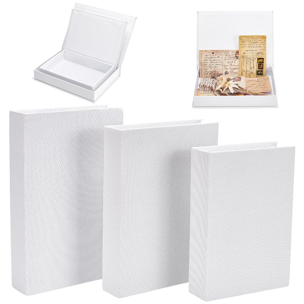 Boîtes de rangement faux livres décoratifs en lin blanc neutre pour souvenirs