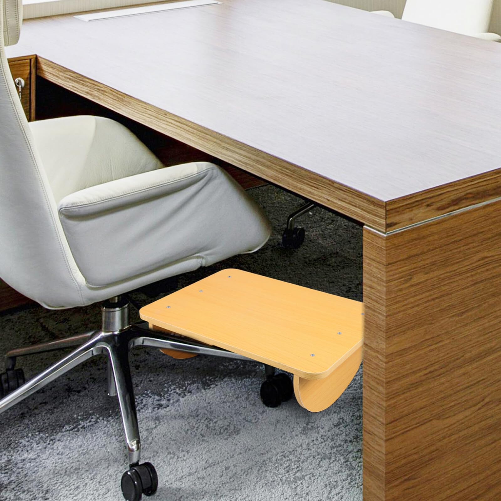 Poggiapiedi per Scrivania Ergonomico Antiscivolo in Pannello di Densità Beige, Portatile e Comodo per Ufficio e Casa