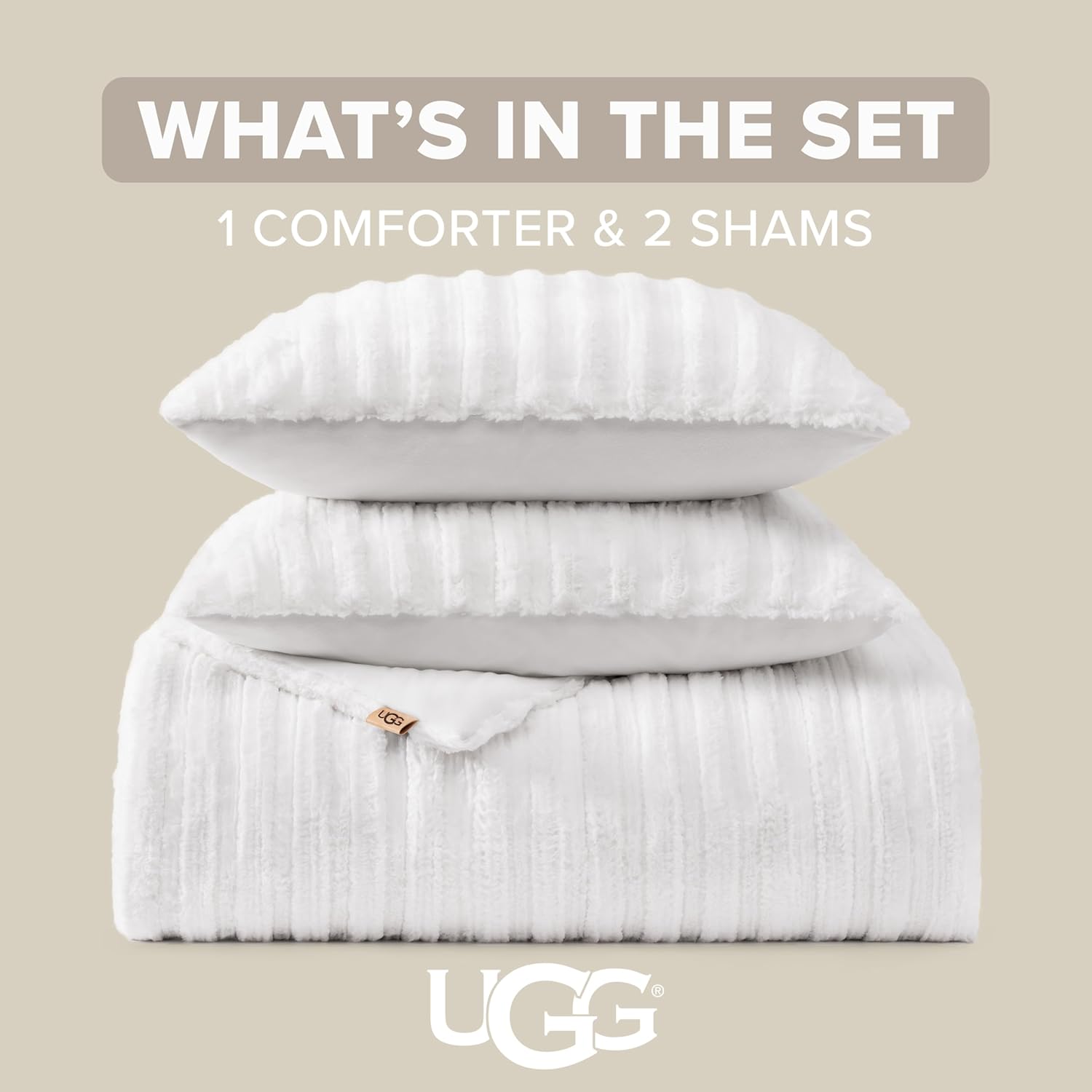 UGG Kenzie Full/Queen Comforter Set with 2 Pillow Shams Plush Faux Fur Bedding Soft Warm Down Alternative Comforter Washable Hypoallergenic Fluffy Blanket Set for Bedroom, Full/Queen Size, White Snow - Image 3