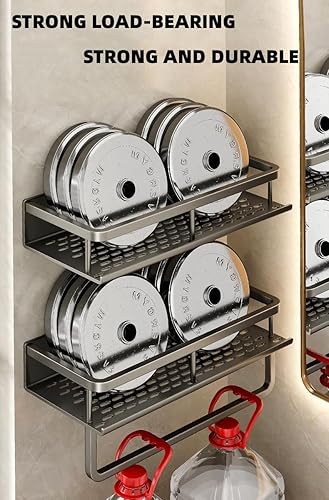 Miniatura 3 de YWHWXB Organizador de ducha de acero inoxidable, estante de ducha sin taladrar, estante de almacenamiento montado en la pared para baño, dormitorio,