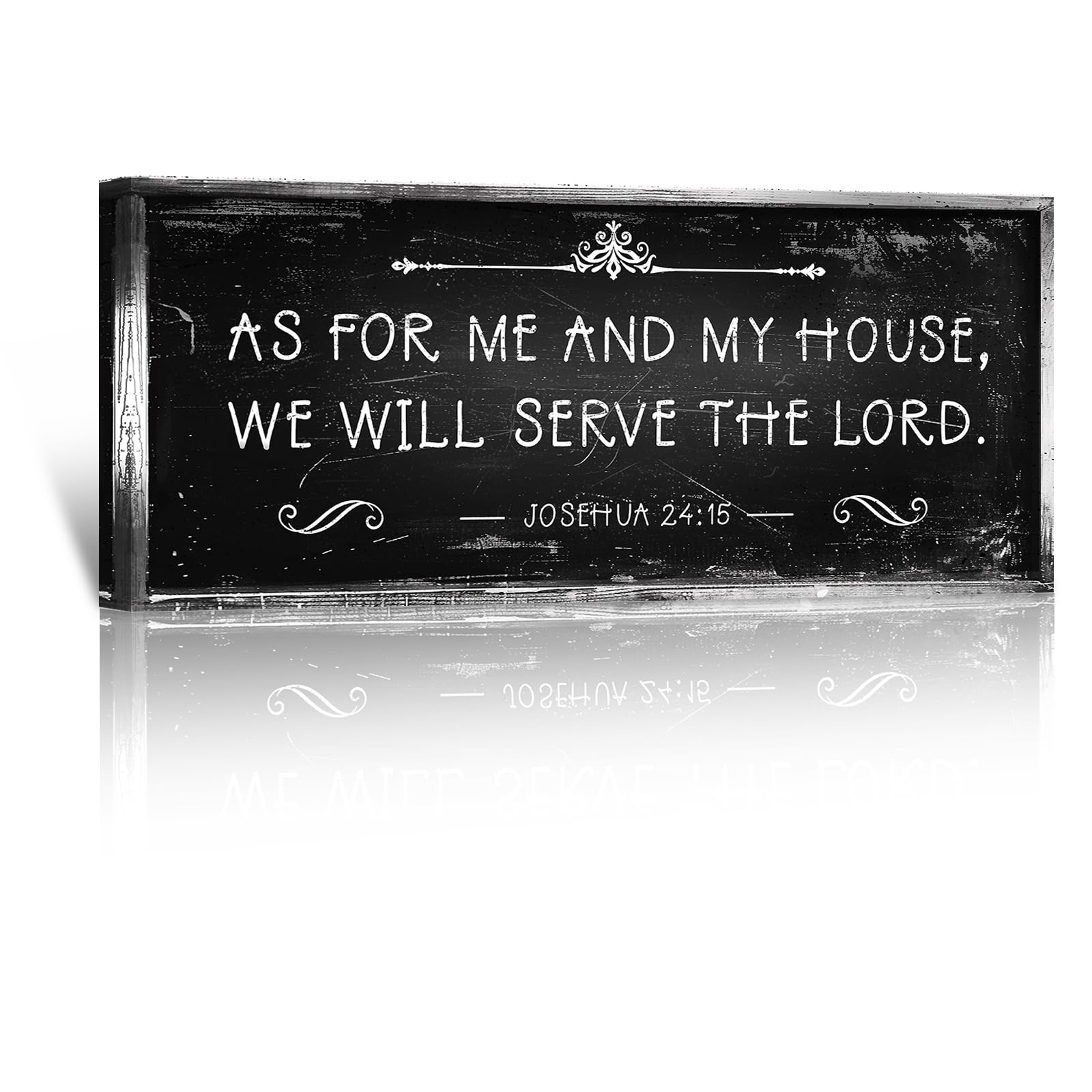 Rustic Wood Framed Bible Verses Wall Decor Psalm Scripture Wall Art - As For Me And My House We Will Serve The Lord Sign Wall Decor For Hmed Walls, 40"x 16"