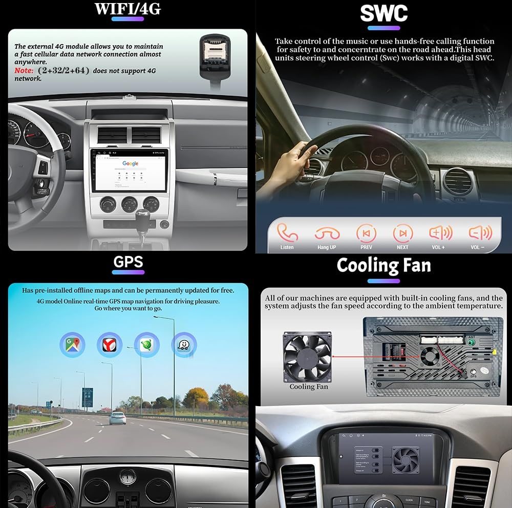 Generico Autoradio Android 15 2 DIN con Schermo Touchscreen da 9 Pollici per Fiat 500 2007-2014 con Telecamera Posteriore/CarPlay/Bluetooth/FM/GPS/USB/Wi-Fi 4G/Comandi al Volante/Audio per Auto (EP20