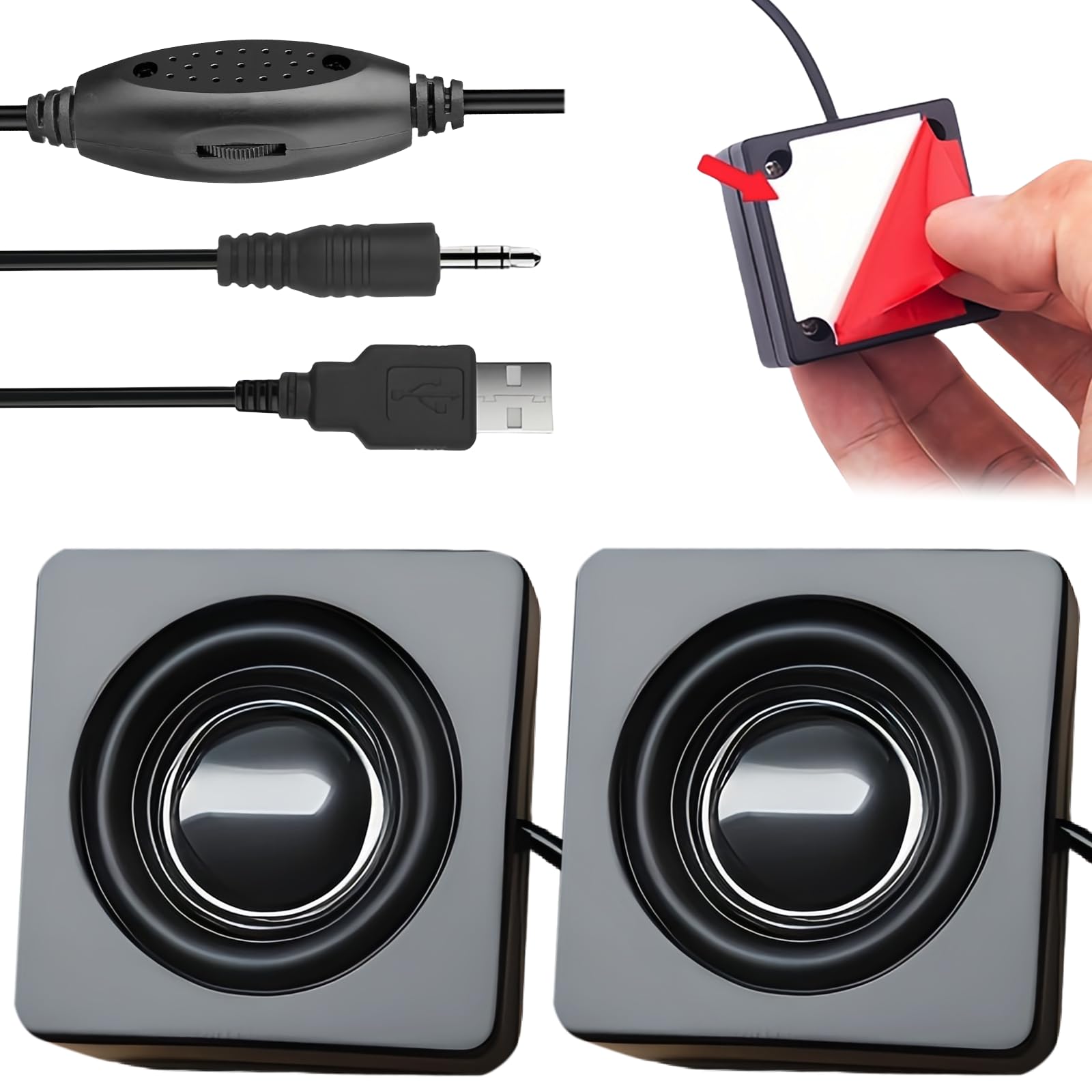Mini Altavoces Pc con Cinta de Doble Cara: USB Portátil Mini de Sonido, Altavoz Ordenador USB con Control de Volumen para Ordenador Portátil, Ordenador de Sobremesa, Plug and Play